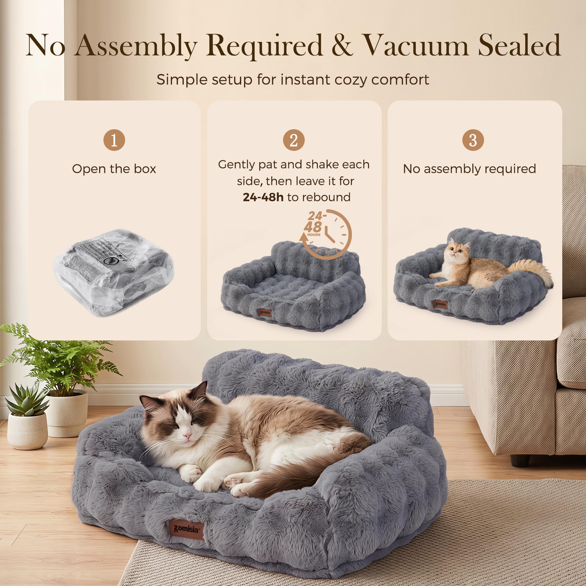 ZOMISIA Canapé pour chat d'intérieur – Canapé orthopédique pour chat avec mousse d'œuf de soutien, housse amovible lavable et fond antidérapant, gris