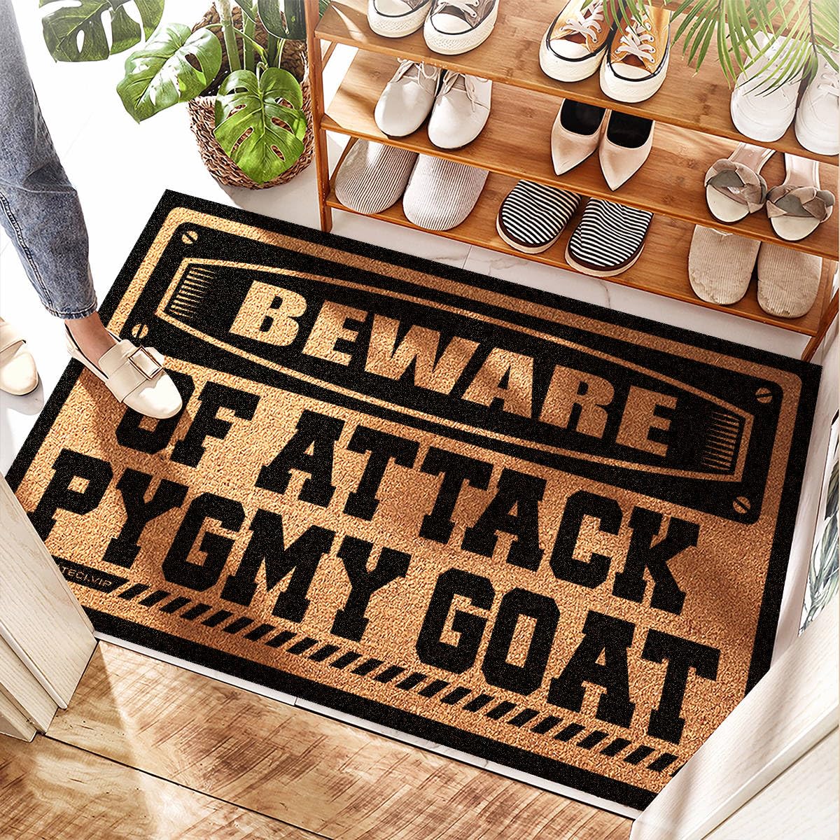 Tapis d'entrée absorbant avec message humour chèvre pygmée pour porte
