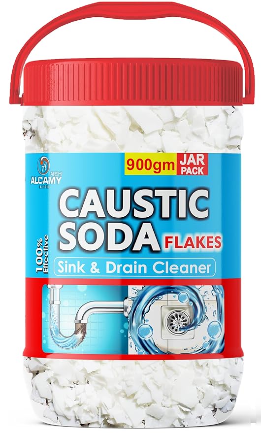 ARSHI A ALCAMY LIFE Drain Cleaner Flakes 900GM (SUPER JAR PACK) Chimney Cleaner, Pure & Powerful Caustic Soda Flakes (900GM)