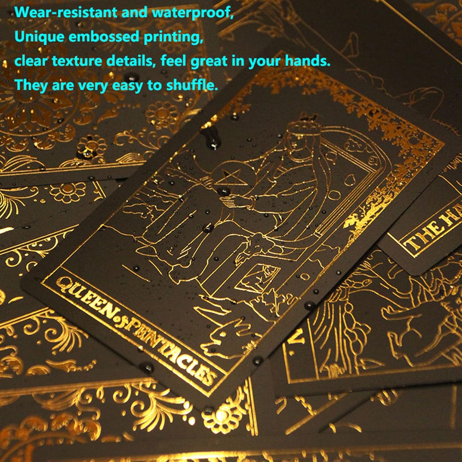 Tarot Cards Deck, Water Proof with Guidebook Divination Oracle 80 Cards, Fortune Telling Game Set for Family Reunion Beginners Expert Readers for Christmas Birthday, Black