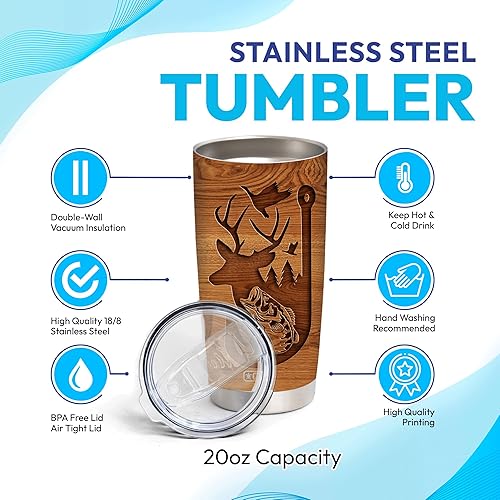 Vista 4 de Hyturtle Regalos personalizados de caza para hombres, vaso de caza de ciervos, taza de café de viaje de 20 onzas, acero inoxidable, regalo del día