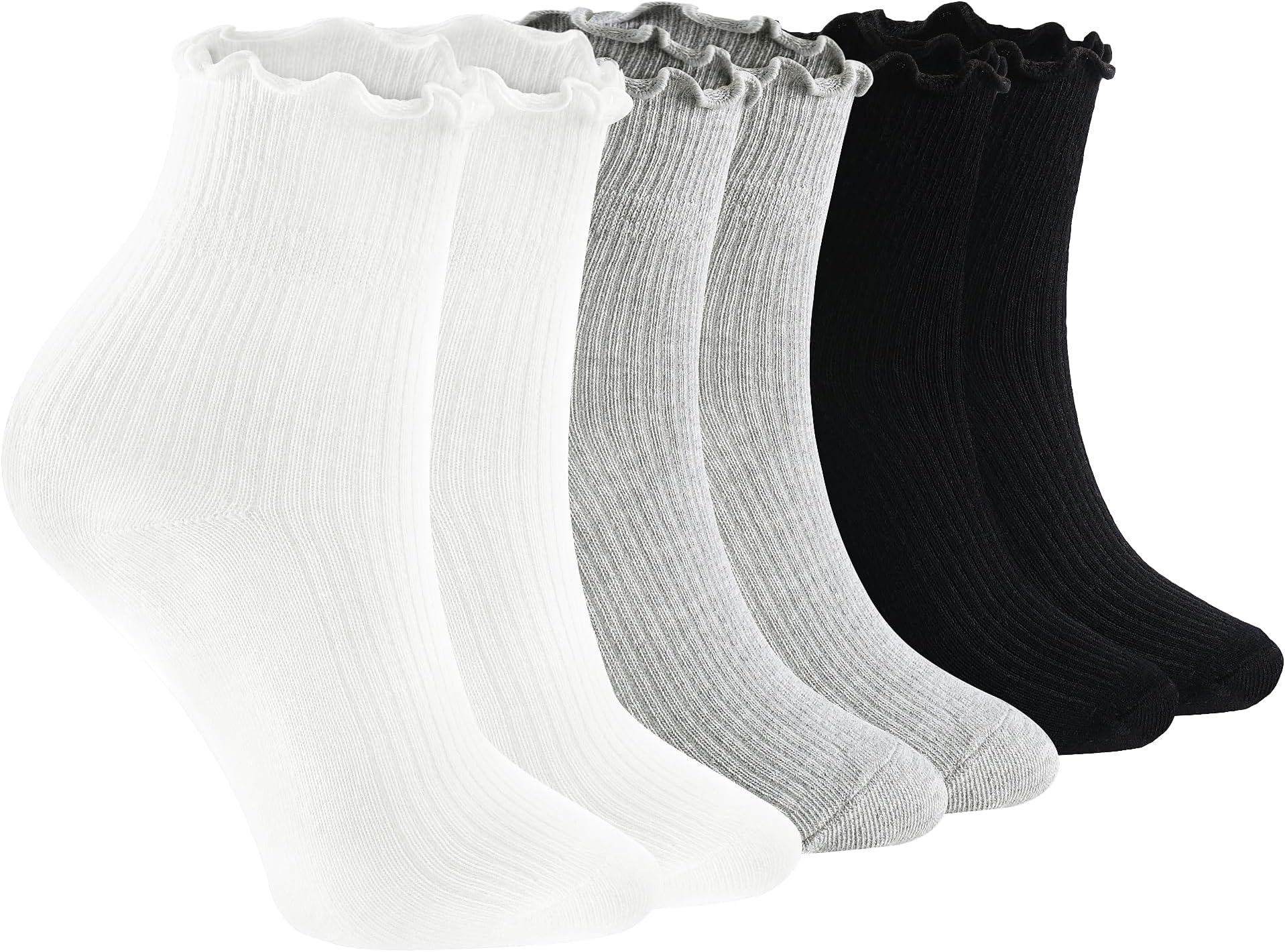 HENGRUI Ruffle Socks Women,Soft Frilly Socks for Women Girl Ankle Socks Lettuce Edge Socks Casual Knit Crew Socks 6 Pair