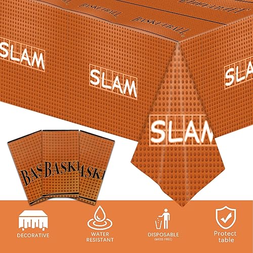 Miniatura 6 de 3 manteles de baloncesto para fiestas, suministros de baloncesto, manteles rectangulares de plástico, decoraciones de fiesta temática de baloncesto,
