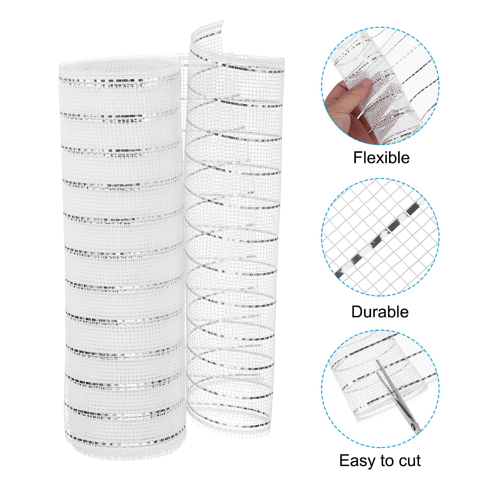 PATIKIL Decorative Mesh Ribbon, 10 Inch x 10 Yard Mesh Ribbon Roll Foil Metallic for Christmas Tree Wreath Decoration White Silver - Image 3