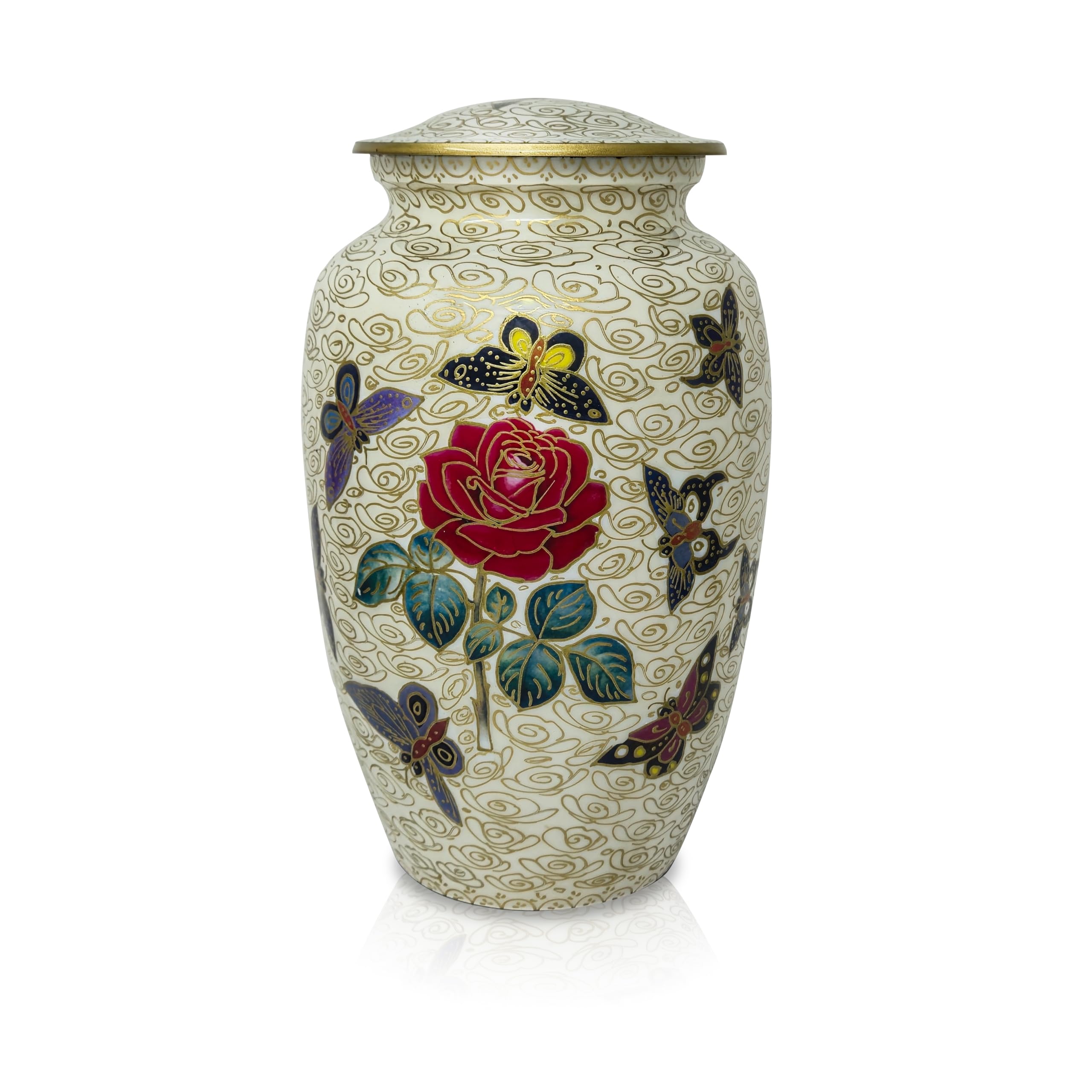 Precious Handicraft Ivory Butterflies On Rose Floral Cremation Urn