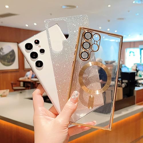 Miniatura 5 de VANIPUFF Funda magnética para Samsung Galaxy S22 Ultra 0.18 oz cubierta de lujo chapado en degradado con purpurina compatible con MagSafe, funda