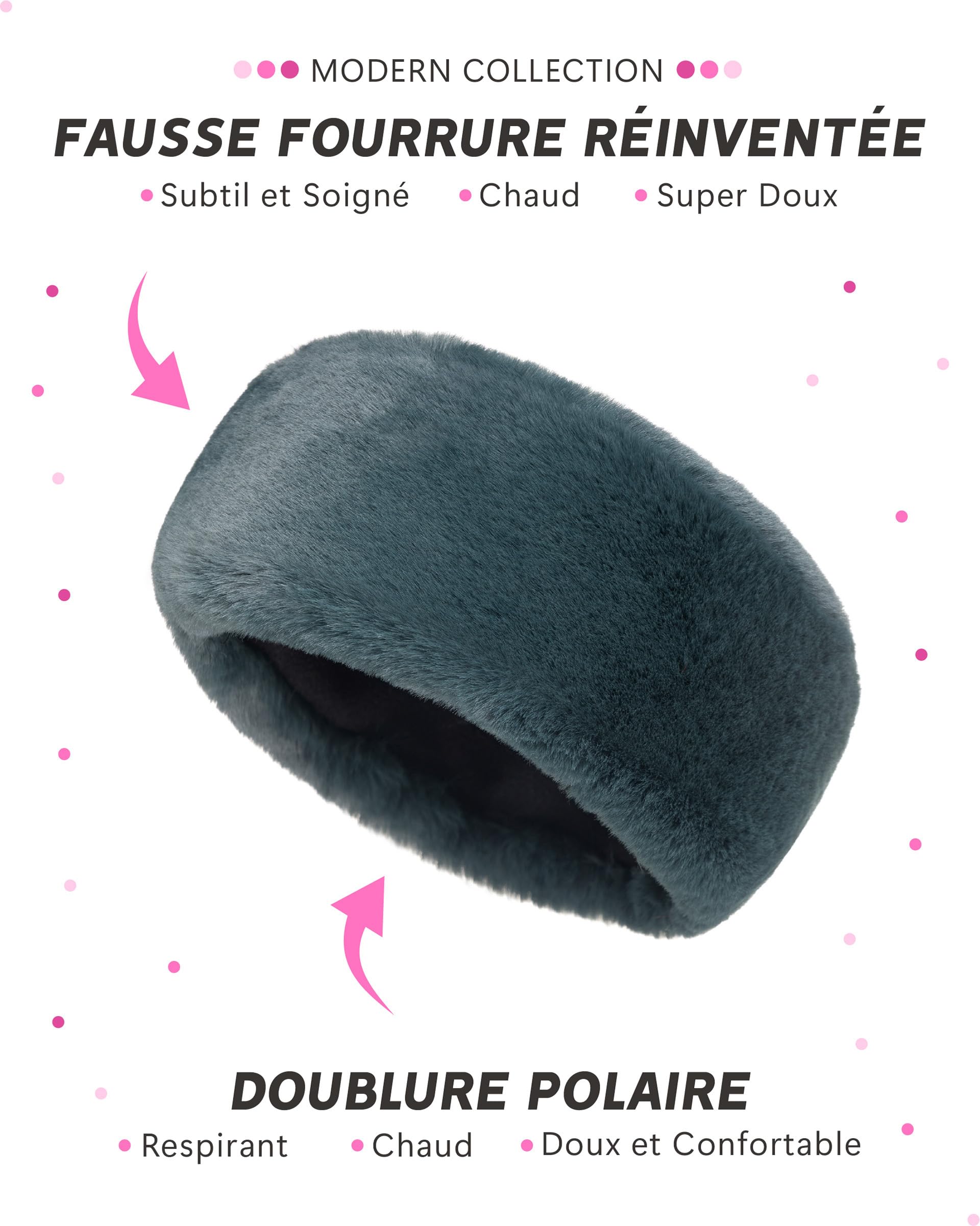 Futrzane Modern Bandeau - Bandeau en Fausse Fourrure Femme - Cache Oreille Ski - Taille XS (Vert Modern)
