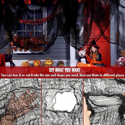 Miniatura 49 de ZeeDix Tela espeluznante negra de Halloween de 85 x 600 pulgadas, tela de gasa espeluznante para decoración del hogar, suministros de fiesta