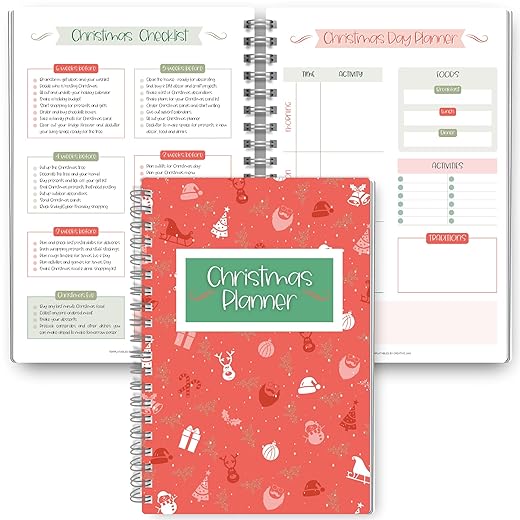Christmas Planner - Holiday Checklist, To Do List, Budget, Food Menu & Shopping List for Xmas (Red)
