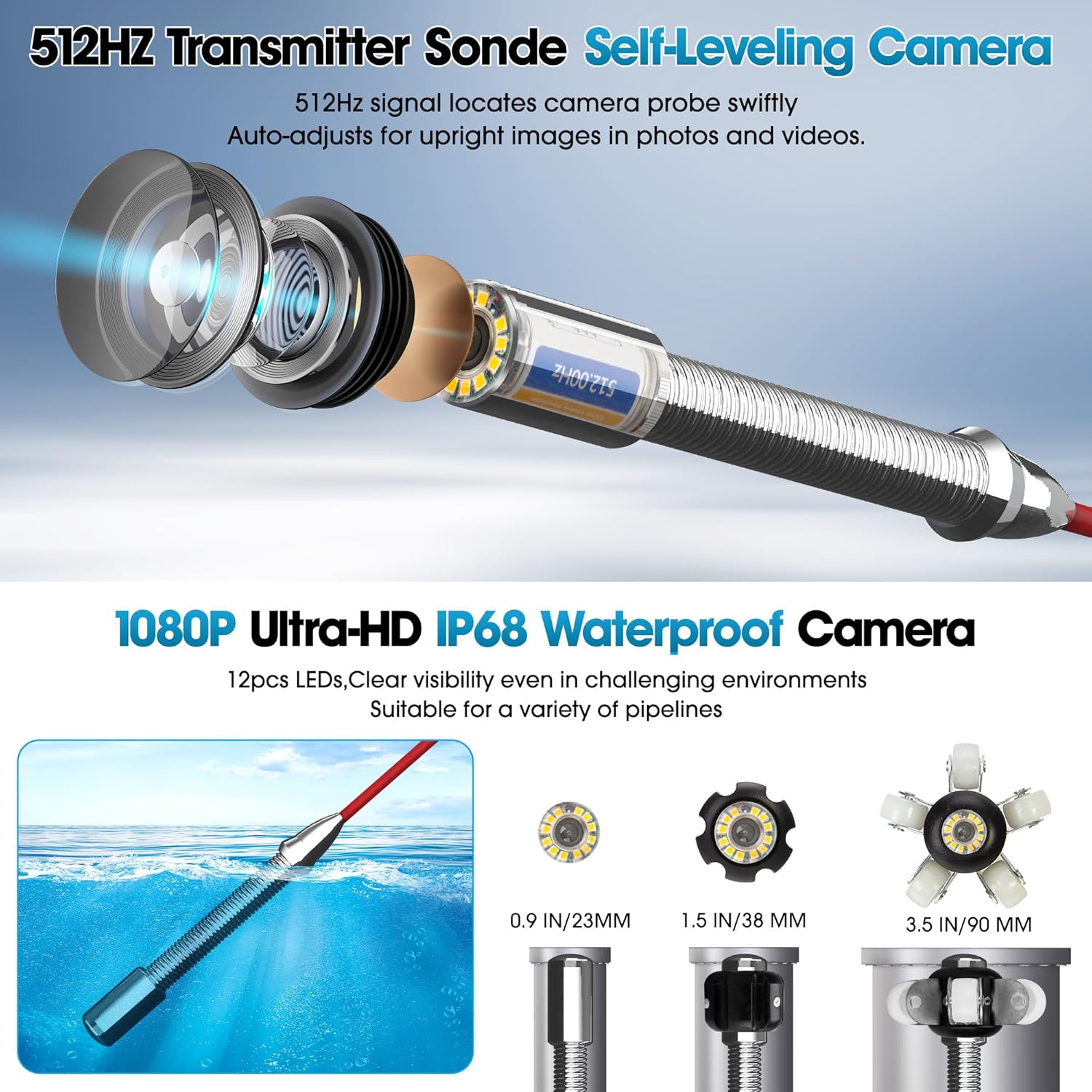 Sewer Camera with Locator Self Leveling 100FT,9'' HD 32GB Screen,36X Zoom in,JQKJCAM Plumbing Drain Camera and Locator Snake w/ 12 Light,Meter Counter for Precise Pipe Sewer Inspection (30M)