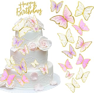 60 Pieces Butterfly Cake Toppers and 1 Piece Happy Birthday Cake Topper Butterfly Cupcake Toppers Butterfly Cake Decoratio...