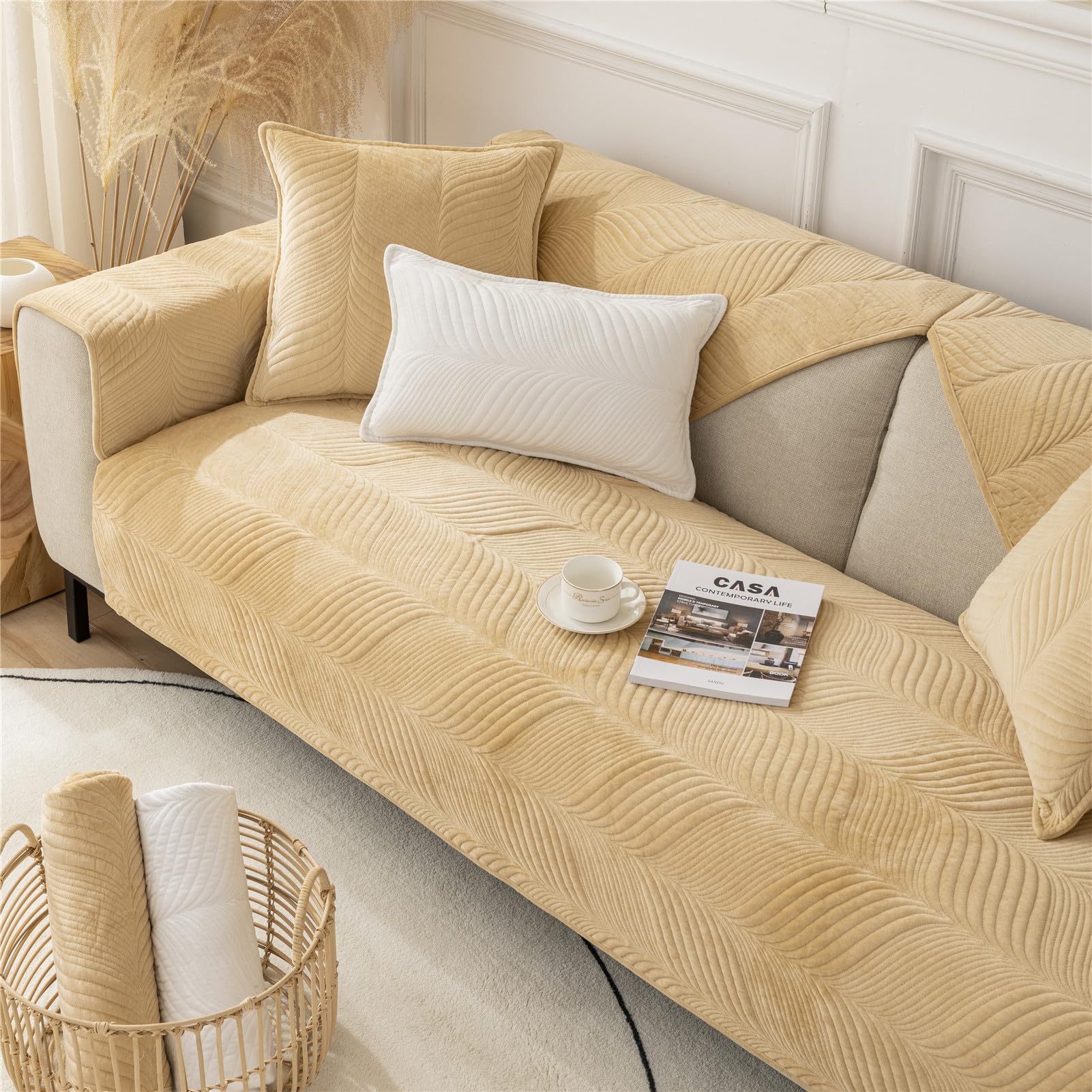 GYHH Plush Sofa Couch Cover Soft Velvet Sectional Sofa Cushion Non-Slip Corner Sofa Slipcovers for Love Seat Recliner Leather L Shaped, Armrest Backrest Cover