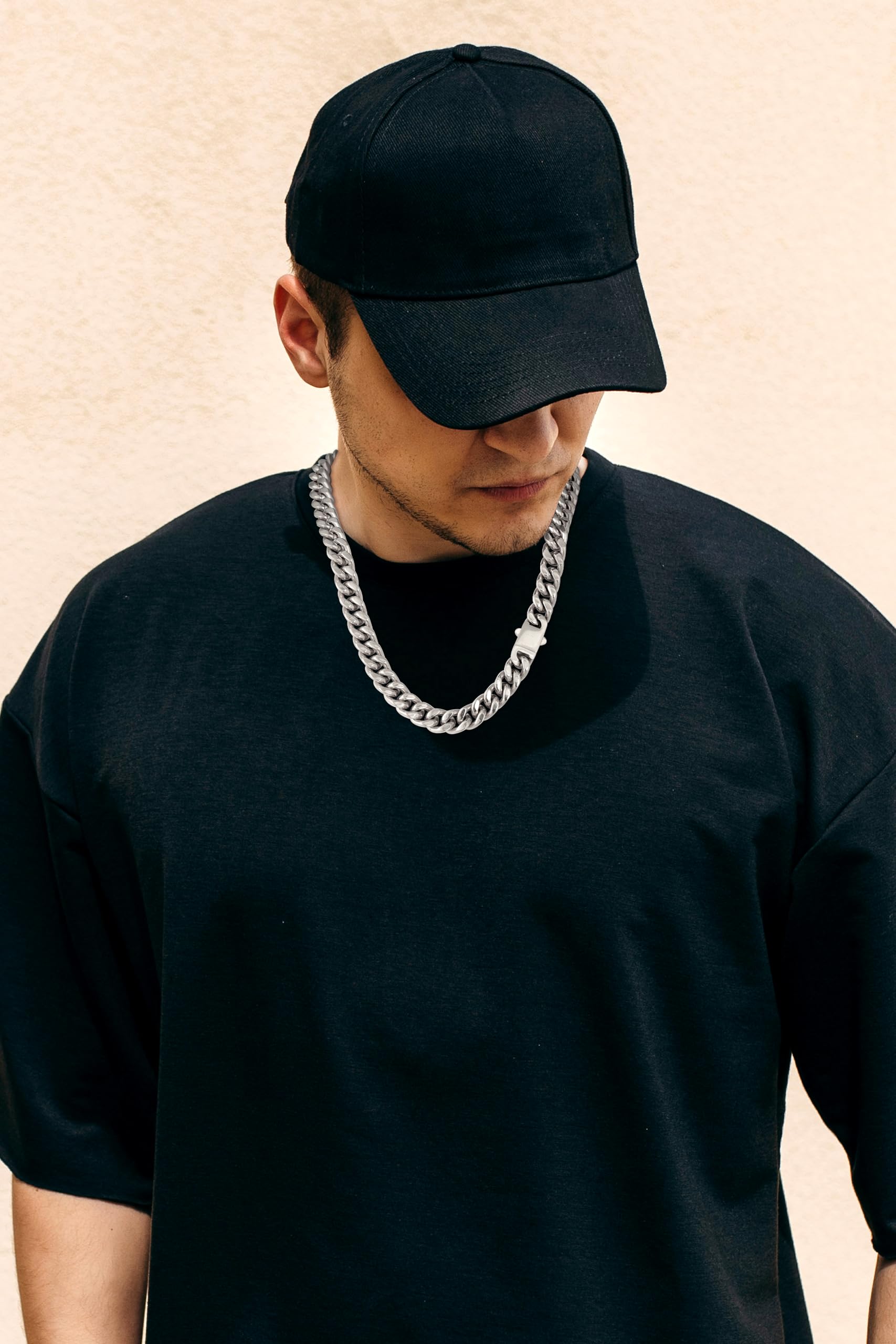 Bestyle Collana Uomo Donna a Catena Cubana Miami in Acciaio Inossidabile 5/7/8/12MM, Grossa Robusta Colore Argento/Oro/Nero, Lunghezza 46–76CM Stile Hip Hop Punk