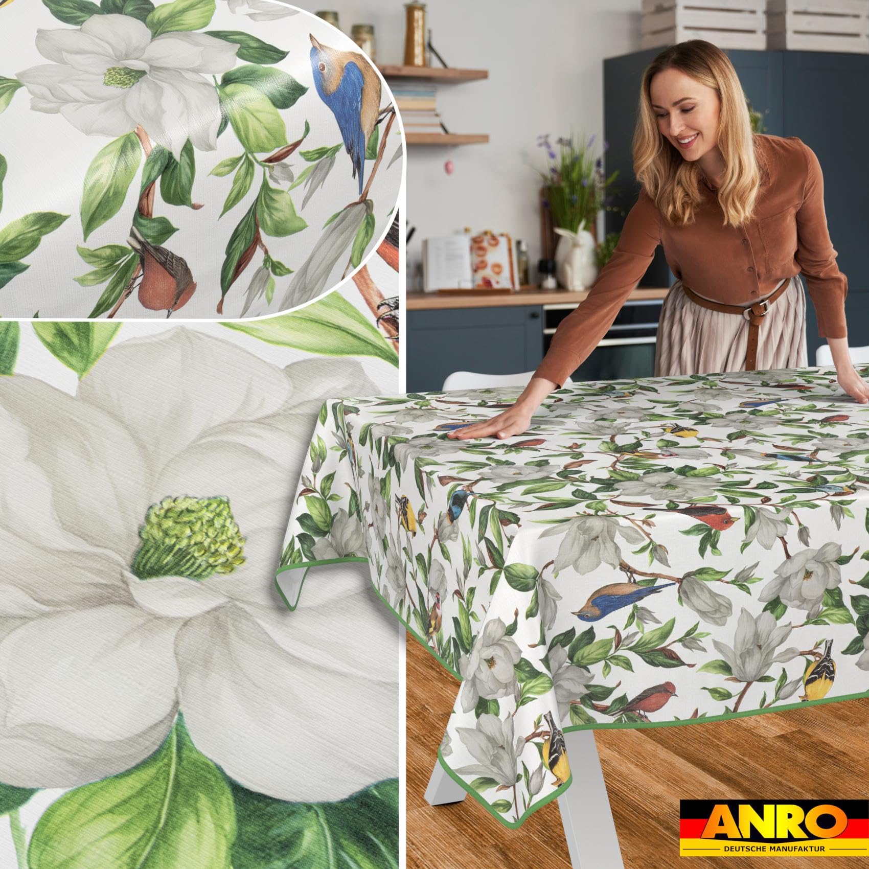 Tovaglia cerata, lavabile, facile da pulire, impermeabile, effetto loto, per giardino, calibro, 200 x 140 cm, con orlo (incastonata)