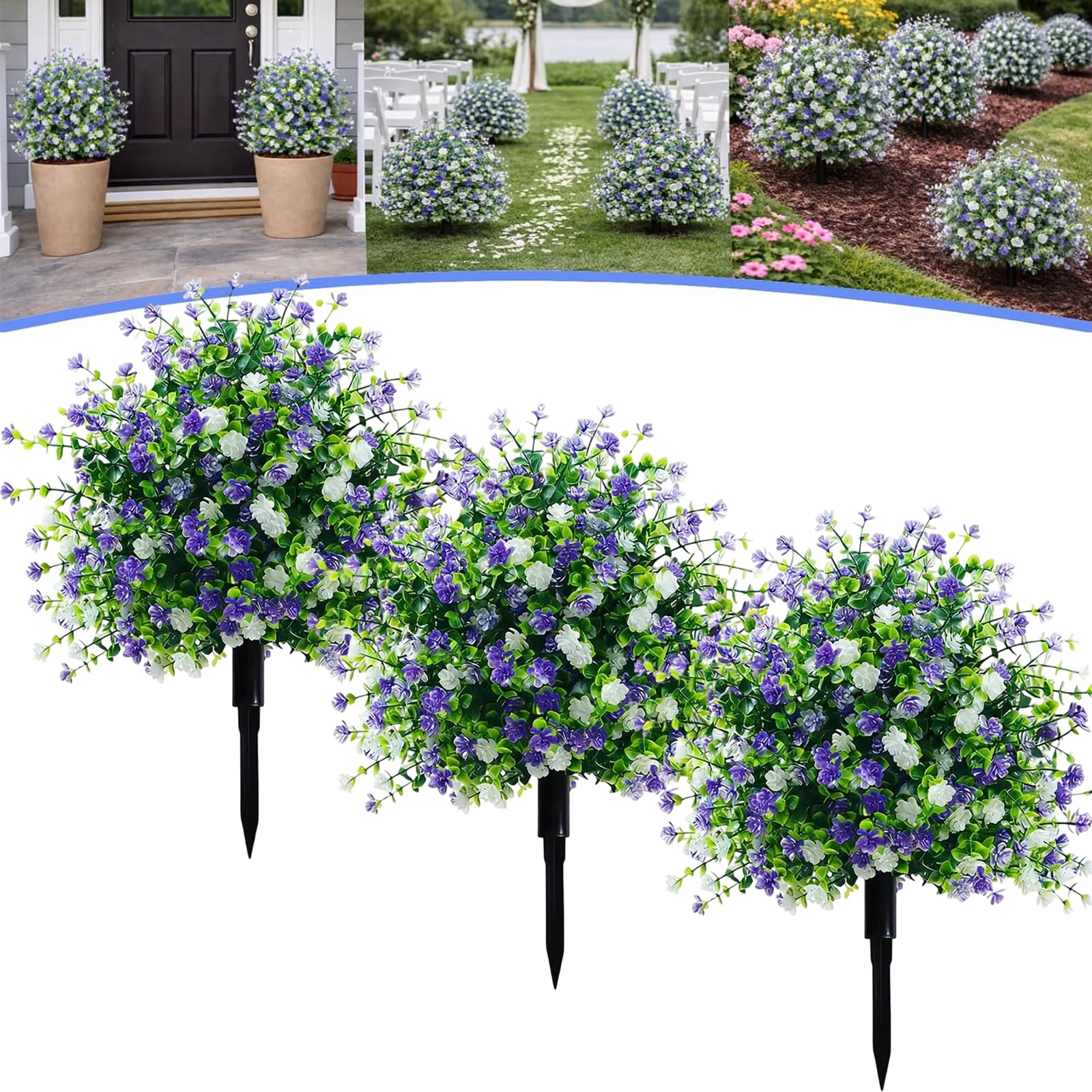 Liocwocne 3 Pcs Artificial Potted Trees With Ground Stakes, Uv Resistant Faux Camellia Shrubs, Realistic Fake Bushes & Outdoor Artificial Plants Decor For Garden, Front Porch, Yard And Patio (3 Pcs)