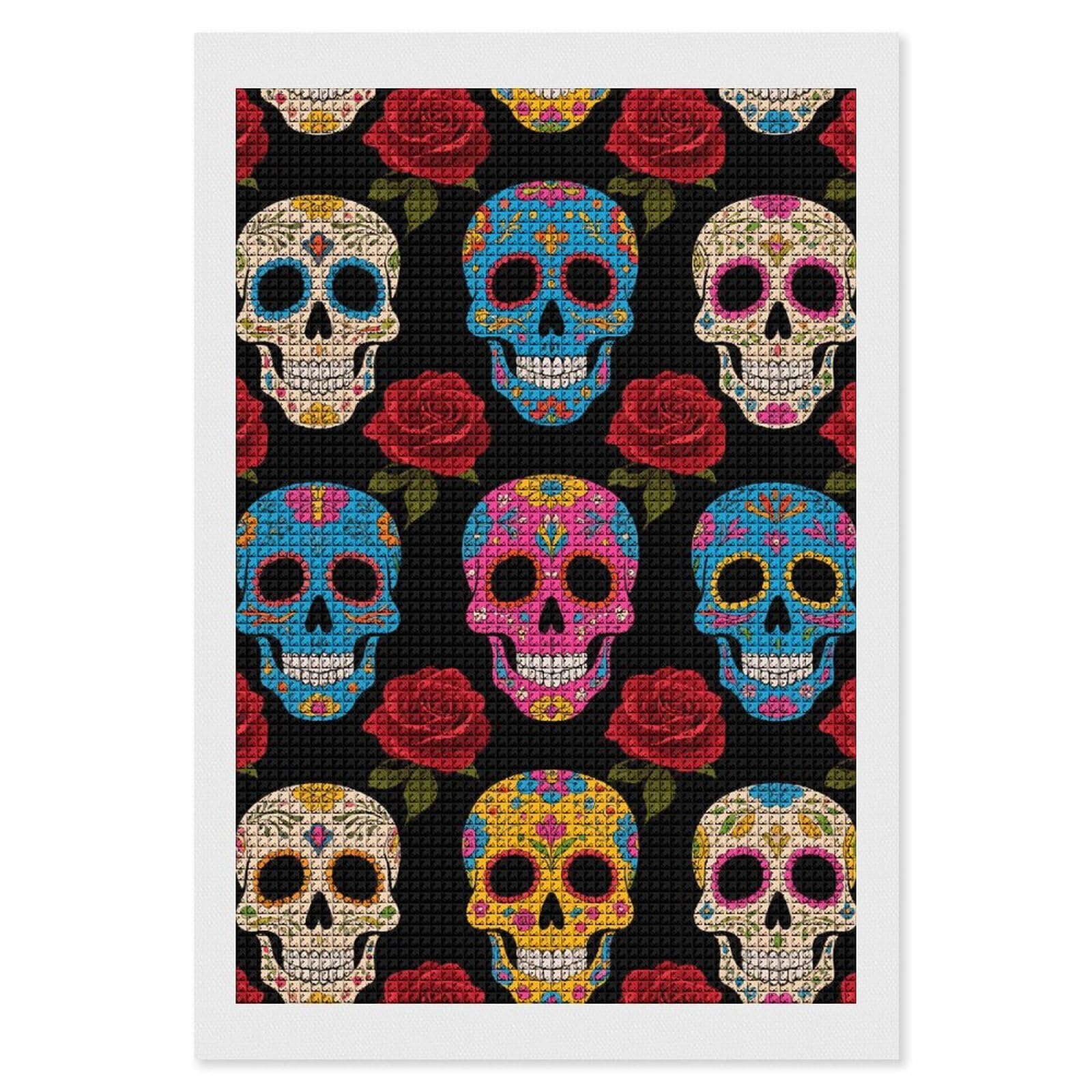 FodPand Sugar Skulls 5D Diamond Painting Kits for Adults Beginners Full Drill Square Diamond Dots Pictures Gem Art Supplies for Home Wall Room Decoration DIY Craft Set Gift 8x12