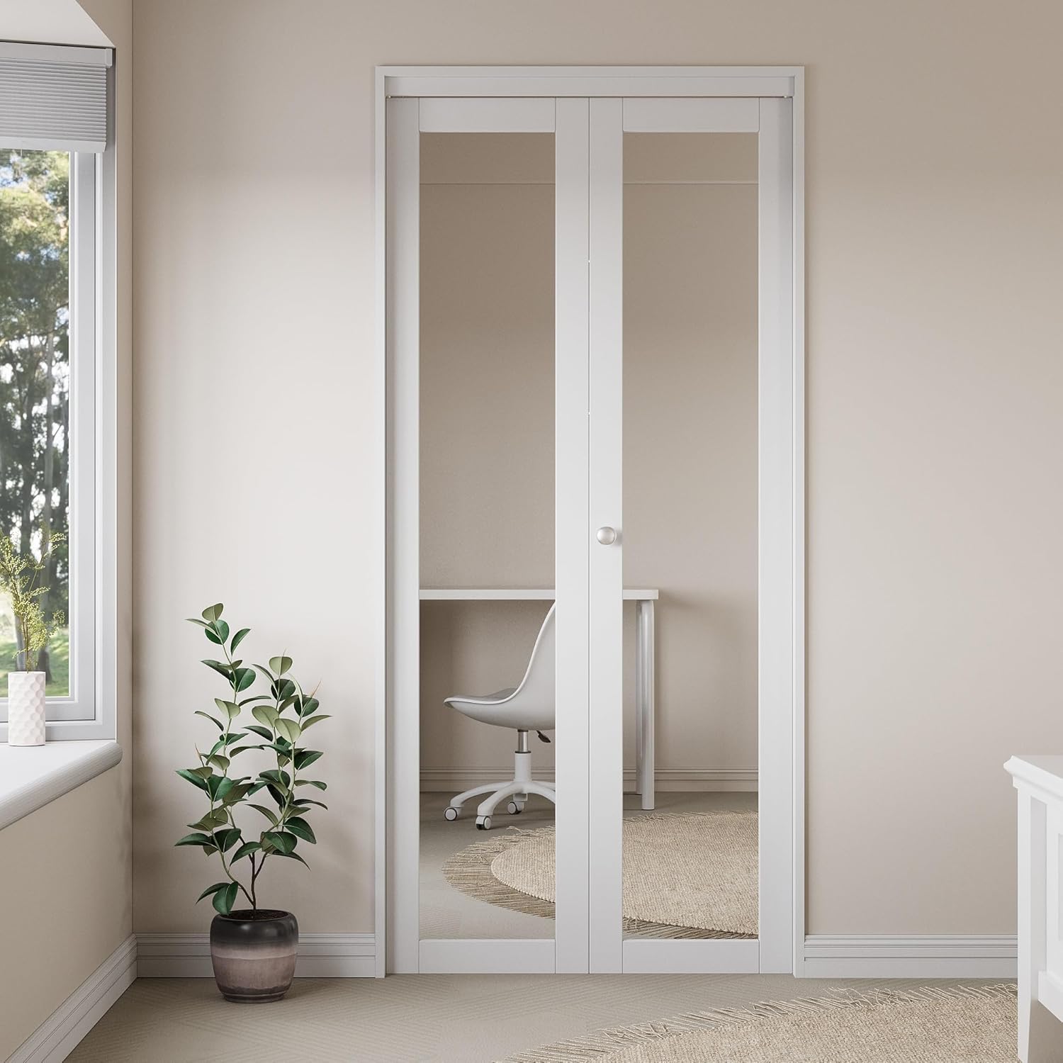 Bifold Doors for 36" x 80" Opening, Mirror Bifold Closet Door with Hardware Kit, Folding Doors Panel for Closet with Water&Scratch-Resistant Surface, Solid Core Pre-Assembled Panels, Easy to Install