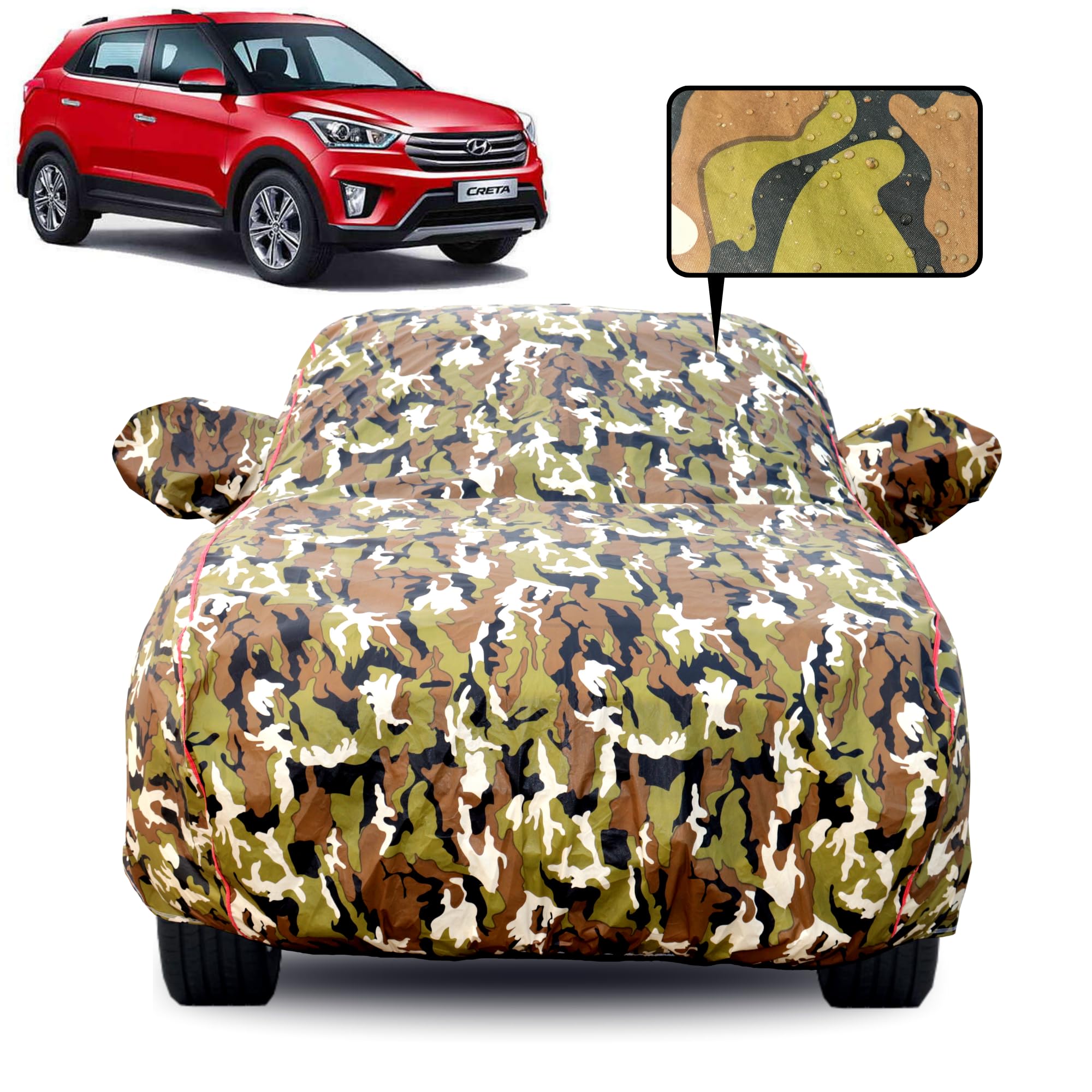 Car Cover for Hyundai Creta 2015-2019 Model |100% Waterproof, Dustproof, UV Resistant | All-Weather Protection with Mirror Pockets | Custom Fit, Triple Stitch | Jungle Print-image-13