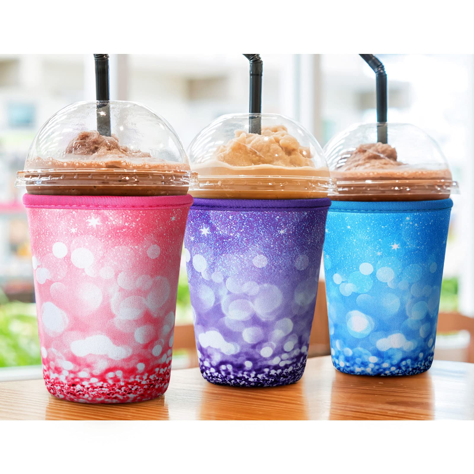 Reusable Iced Coffee Sleeves - 4 Pack Neoprene Cup Insulators For Cold Drinks (Fits 22-24 Oz Cups) - Washable, Prevents Condensation