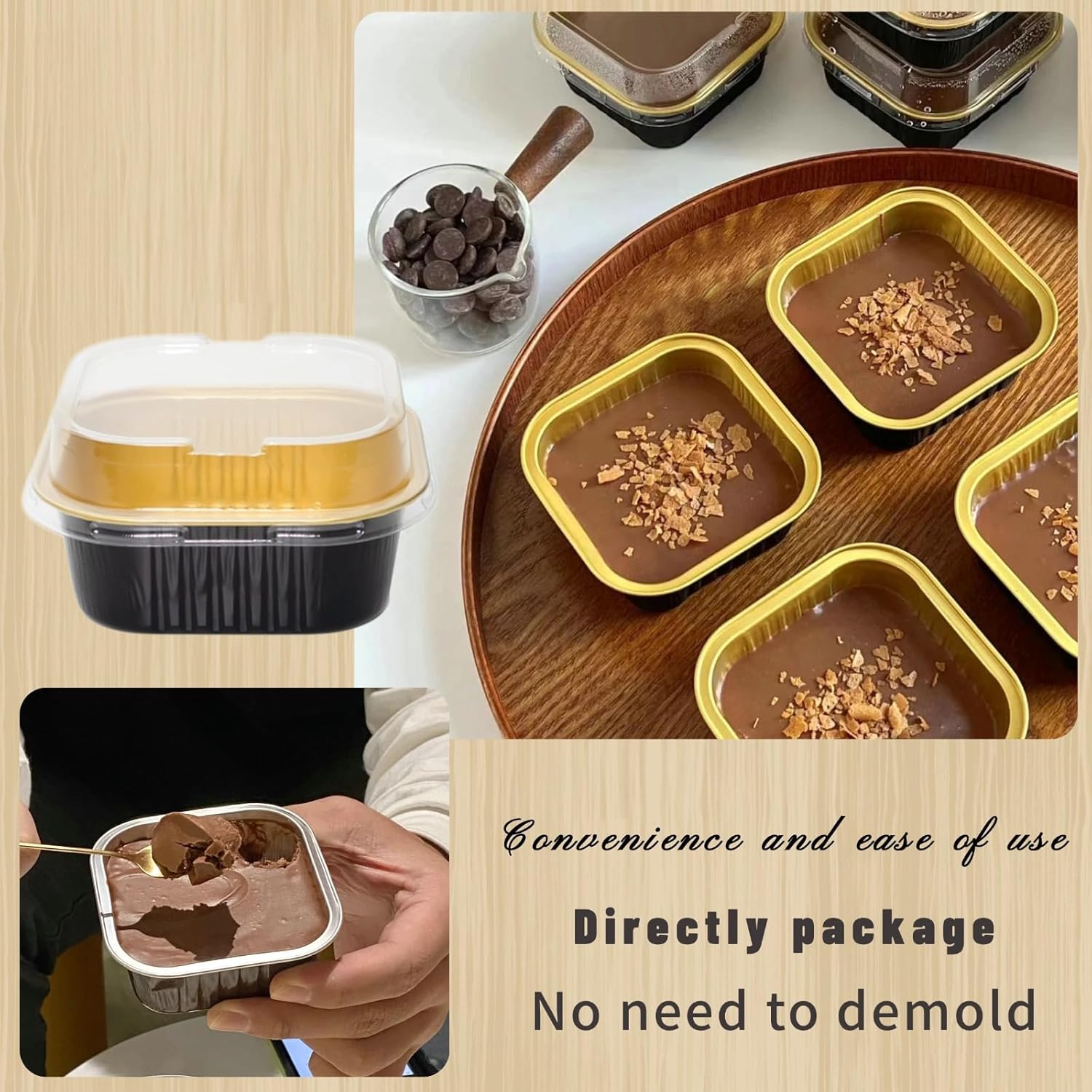5oz Black Mini Cake Pans with Lids and Spoons, 72 Sets Aluminum Foil Loaf Pans, Disposable Square Mini Cake Tins for Cupcakes, Cheesecake, Brownies, Parties, Baking, and Catering - Image 8