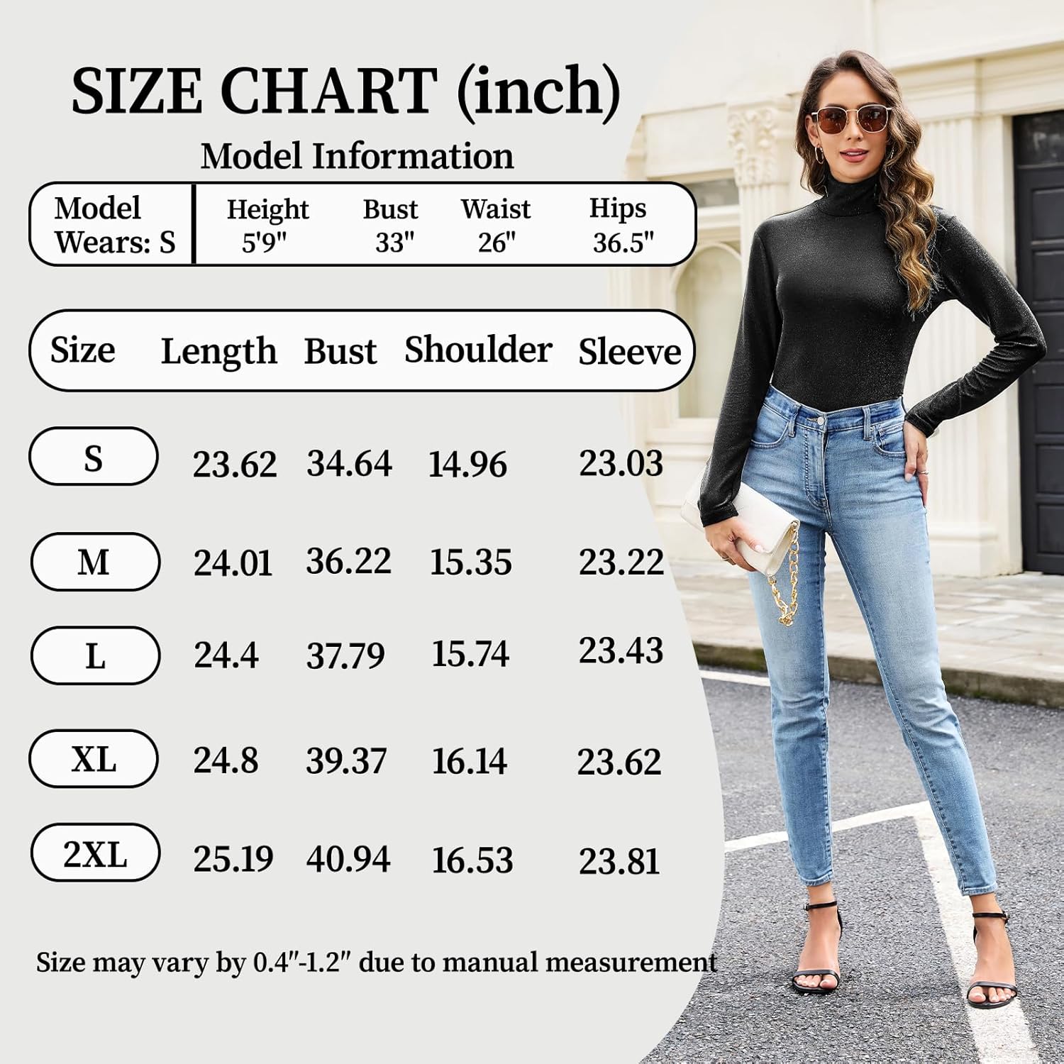 Sparkly Tops for Women, Turtleneck Long Sleeve Slim Fit Glitter Tee Blouse Tops - Image 4