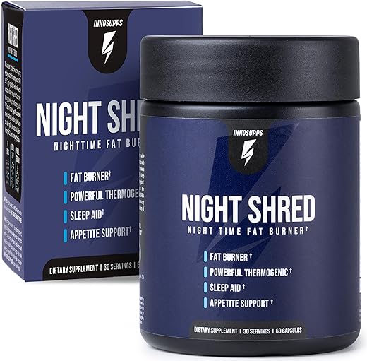 InnoSupps Night Shred – Night Time Fat Burner | Appetite Suppressant and Weight Loss Support| Ashwagandha Root, Grains of Paradise, Melatonin (60 Vegetarian Capsules) |
