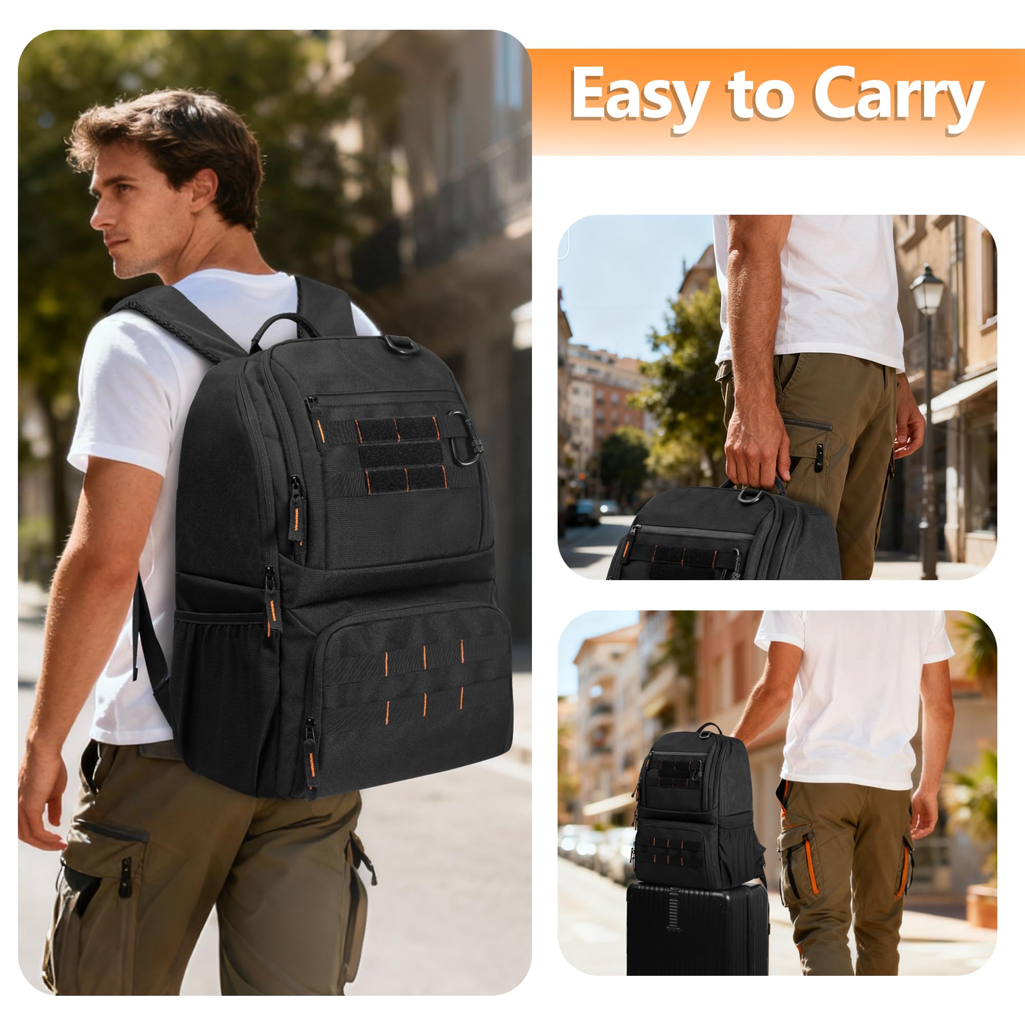 BAFASO Mochila Táctica para el Almuerzo, Bolsa Térmica Aislada, Negro | para Hombres y Mujeres, con Compartimento para Portátil de 17 Pulgadas (Sin Accesorios)