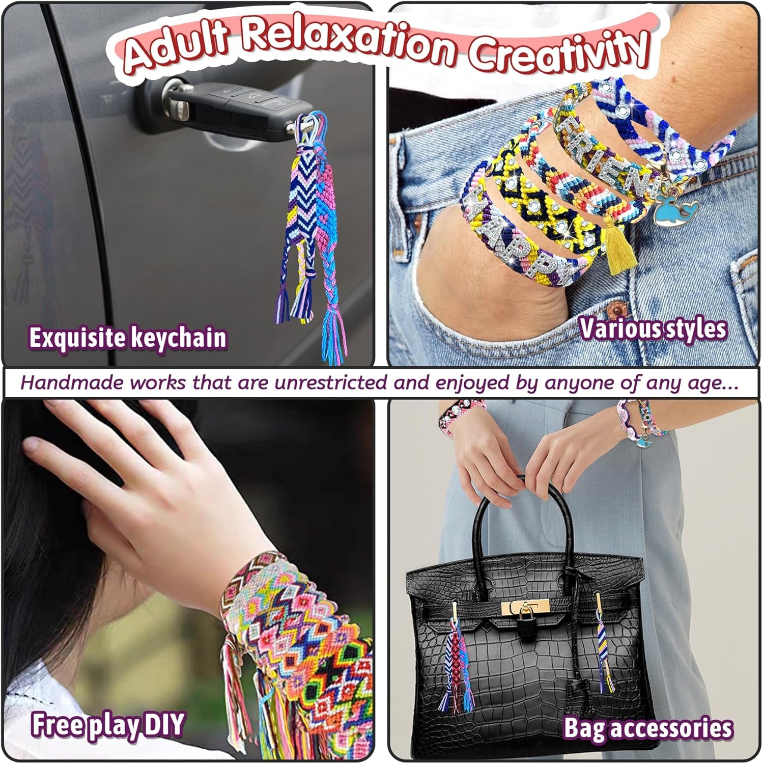 Set Bracciali Dell'Amicizia A Cuore – Fatti A Mano In Nylon Seta, Multicolore, Taglia XL Regolabile - 2