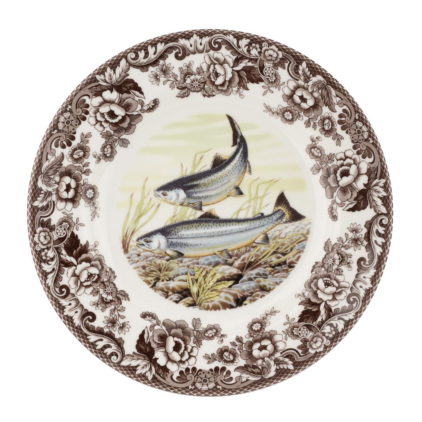 Spode Woodland Dinner Plate, Fish | 10.5 Inch | Hunting Cabin, Lodge, Fishing and Cottage DÃ©cor | Made in England from Fine Earthenware | Microwave and Dishwasher Safe (King Salmon)