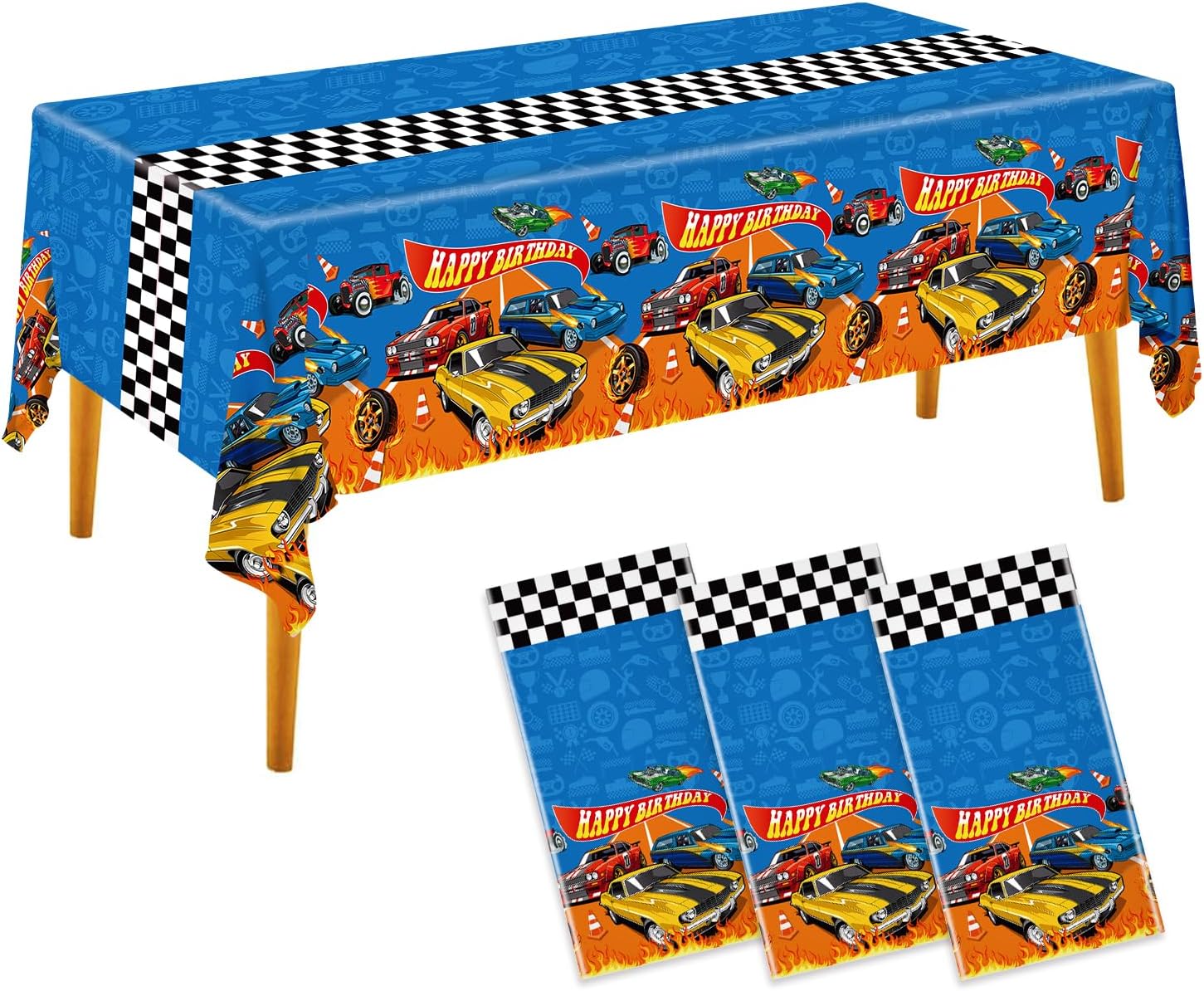 3pcs Racing Car Birthday Party Decorations Race Car Party Tablecloths | Plastic Tablecloths Disposable Rectangular Watercolor Table Cover Kids Boys Birthday Decor 54 * 108inch