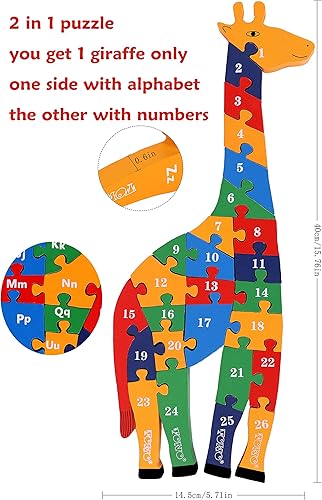 Miniatura 5 de TOWO - Rompecabezas de madera con bloques de alfabeto y números de jirafa de 16.1 in, tamaño grande, 2 en 1, rompecabezas de números ABC,