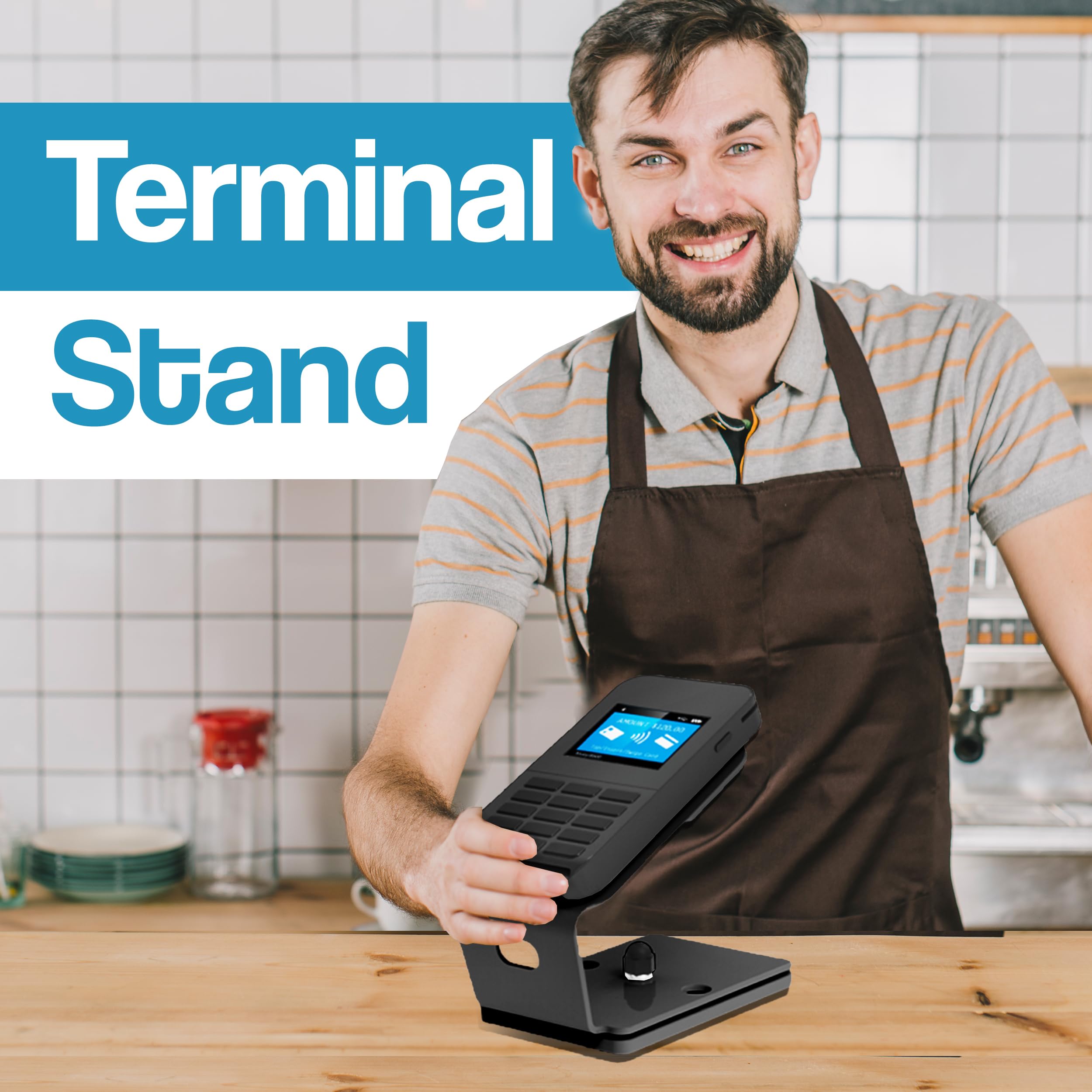 Support pour Terminal de Paiement - Support Universel Terminal Bancaire, Pivotement 360° - Acier Résistant, 3mm d'Épaisseur, Base Stable, Vis de Montage Incluses - 12.5x9x12cm - [Black]