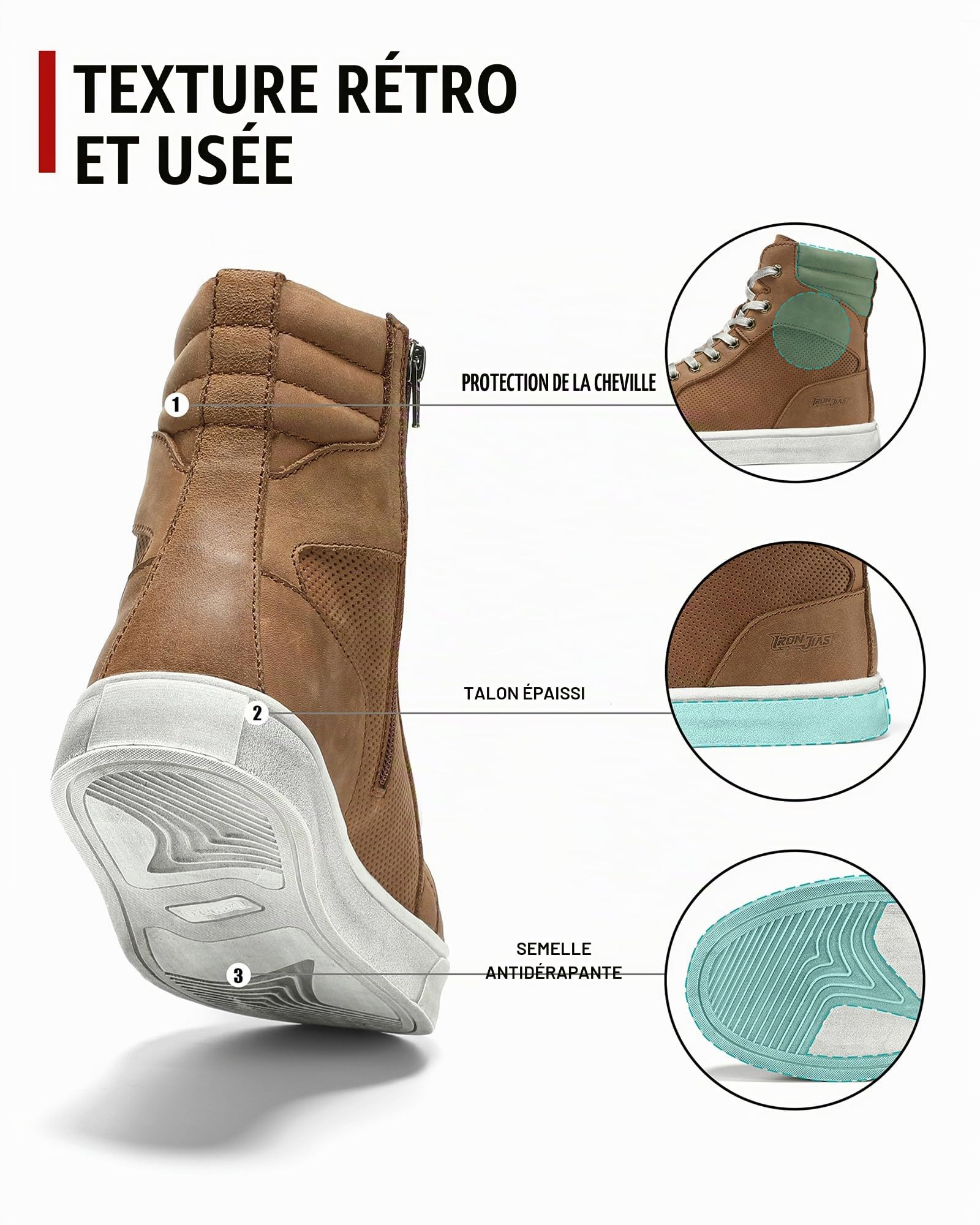 BORLENI Chaussures Moto Hommes Cuir Bottes Moto | Respirant Décontractées, Fermeture à Glissière avec cCoussinet de Vitesse, Semelle Antidérapante Marron 40-46