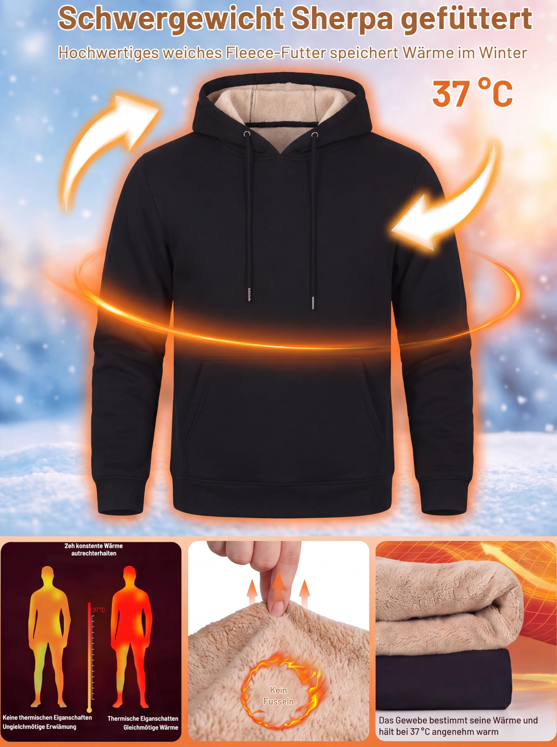 TACVASEN Herren Gefütterte Kapuzenpullover Warme Fleece Sweatshirts Hoodie Langarm mit Kapuze