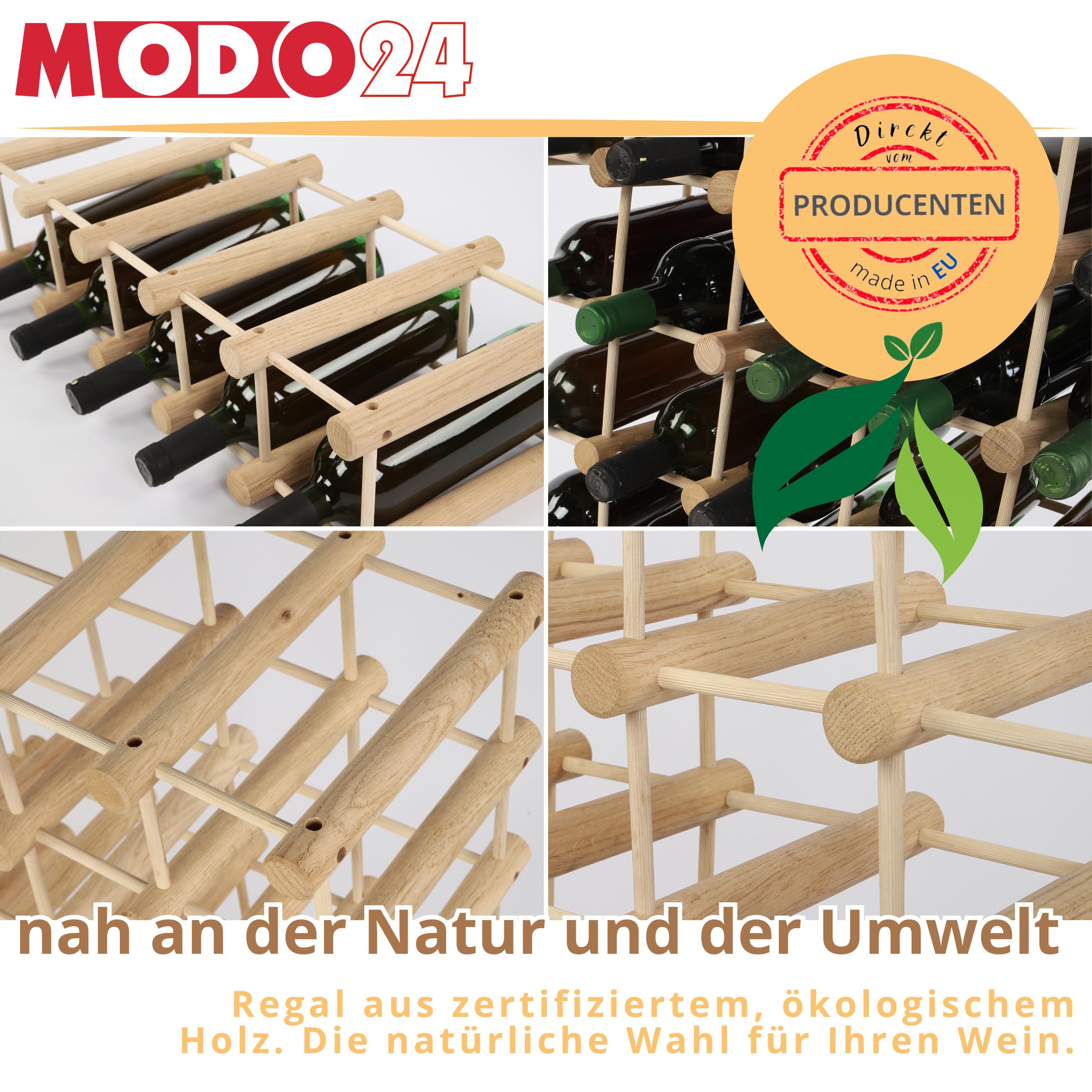 Weinregal Modular Eiche Massivholz 56 Flaschen, 4 Module, Nat. geölt