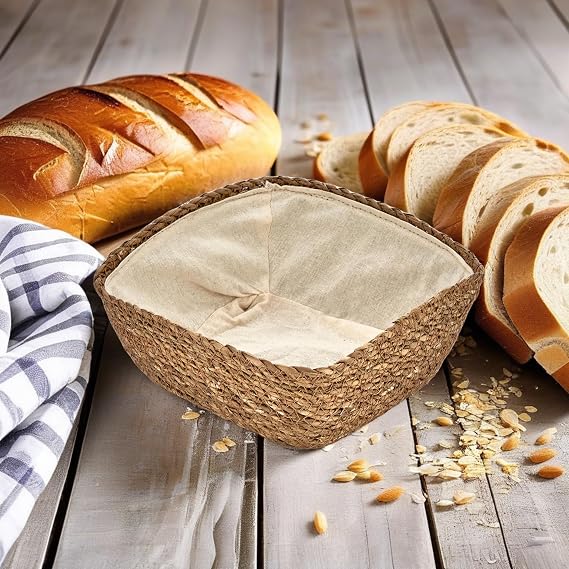 Deconox Handmade Wicker Square Bread Holder with Cloth Inside and Decorative Square Wicker Basket, Wicker Diaper Bread Basket Square (20cm*20cm*8cm)