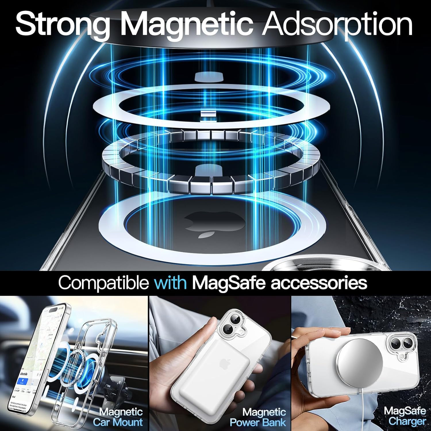 JETech Magnetic Case for iPhone 16 6.1-Inch Compatible with MagSafe, Shockproof Phone Bumper Cover, Anti-Scratch Clear Back (Clear) - Image 4