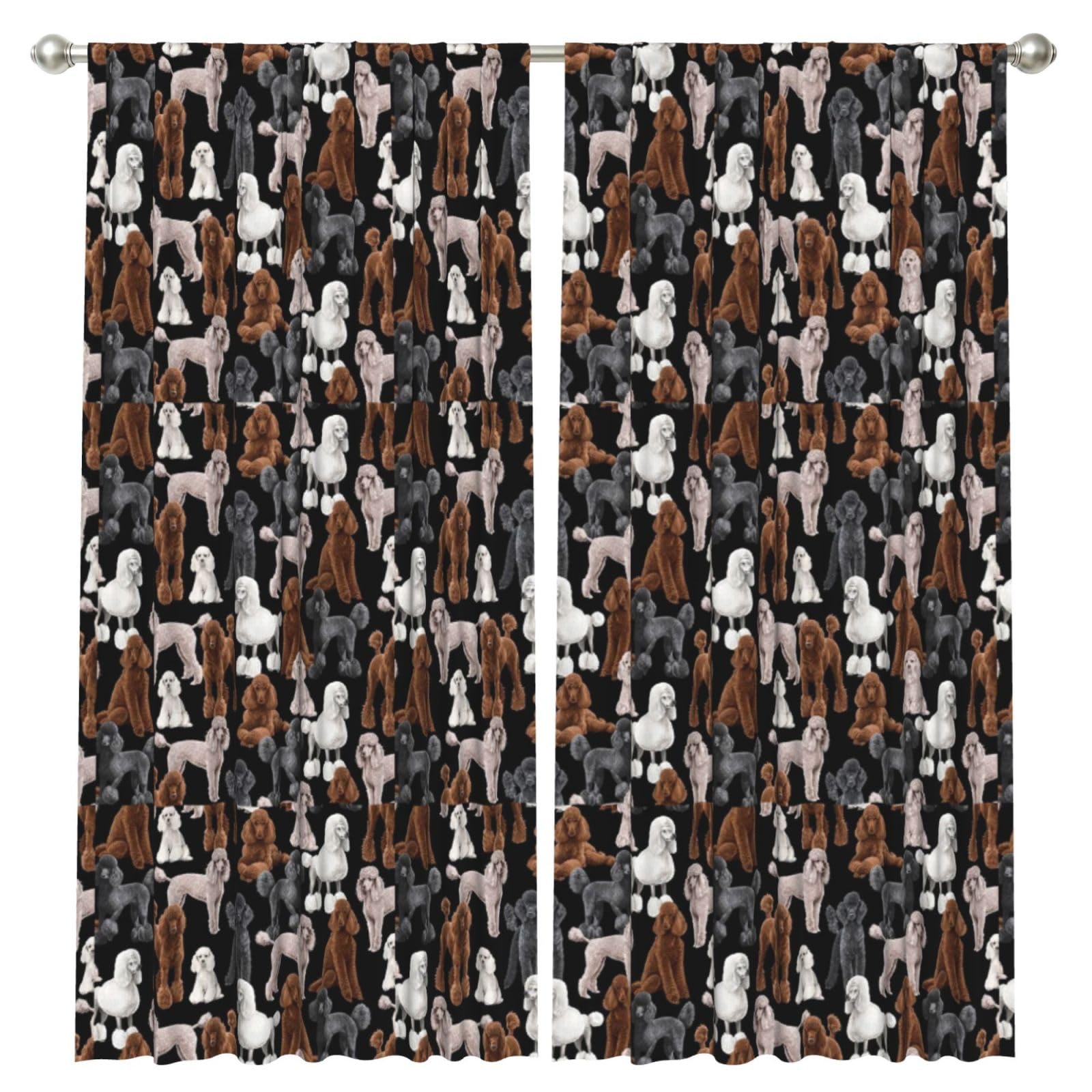 InOmak Black Dog With Poodles, 2 Panels Window Curtains 52 x 84 Inch Blackout Curtains for Living Room Bedroom