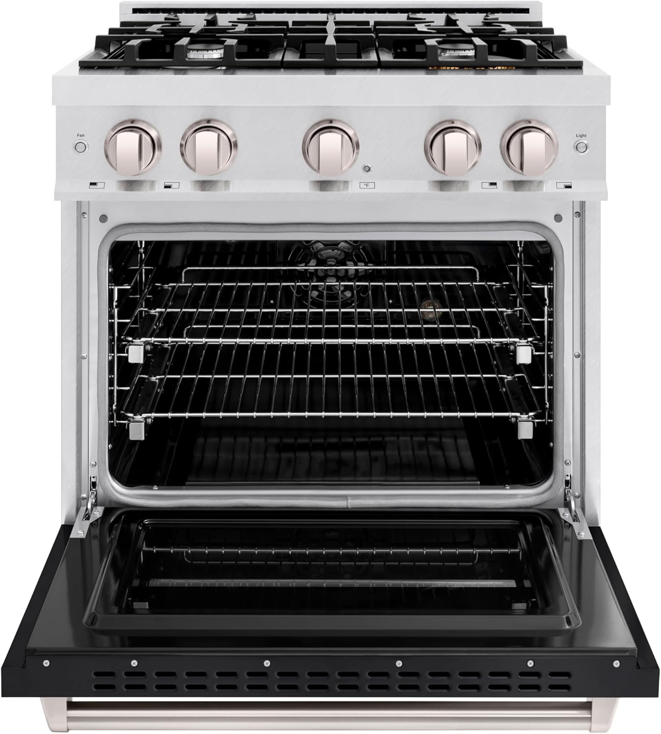 ZLINE 30 in. 4.2 cu. ft. Classic Dual Fuel Range with 4 Burner Gas Cooktop and Electric Convection Oven in Satin Stainless Steel with Black Matte Door (CDRS-BLM-30)