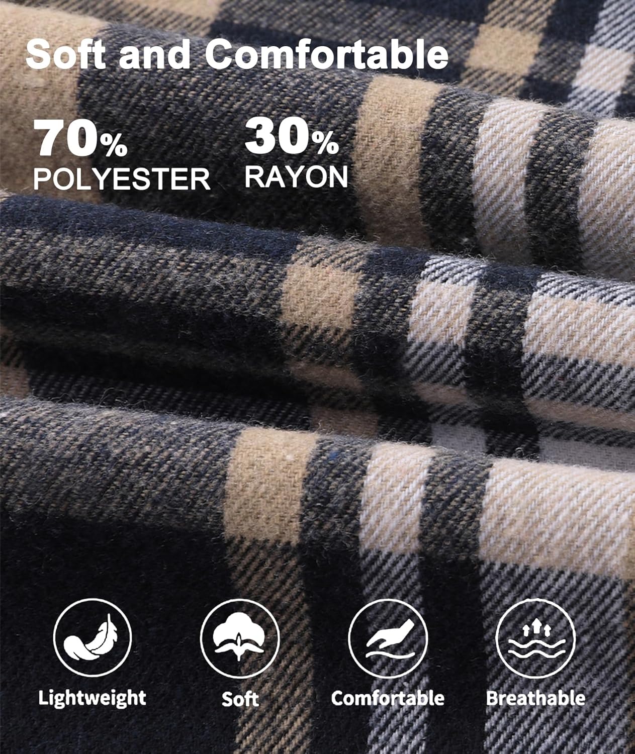 Mens Plaid Button-up Hoodies Loose Fit Long Sleeve Cotton Casual Tops Lightweight Hooded Flannel Shirt with Pockets - Image 4