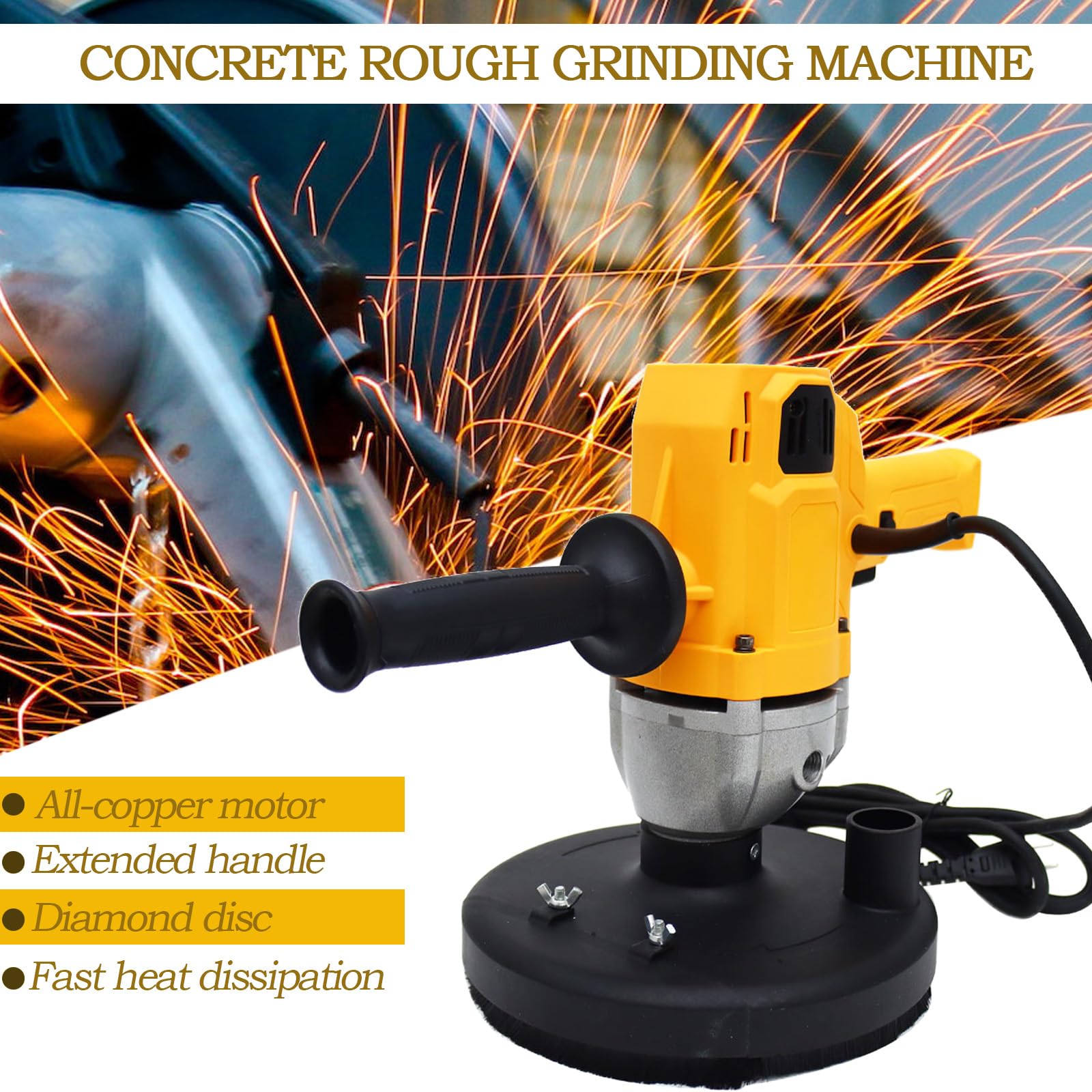 Masutseb 7inch Concrete Rough Grinding Machine 2600w Tile Adhesive Removal Machine Cement Floor Wall Surface Grinder Kit 220V Concrete Grinder