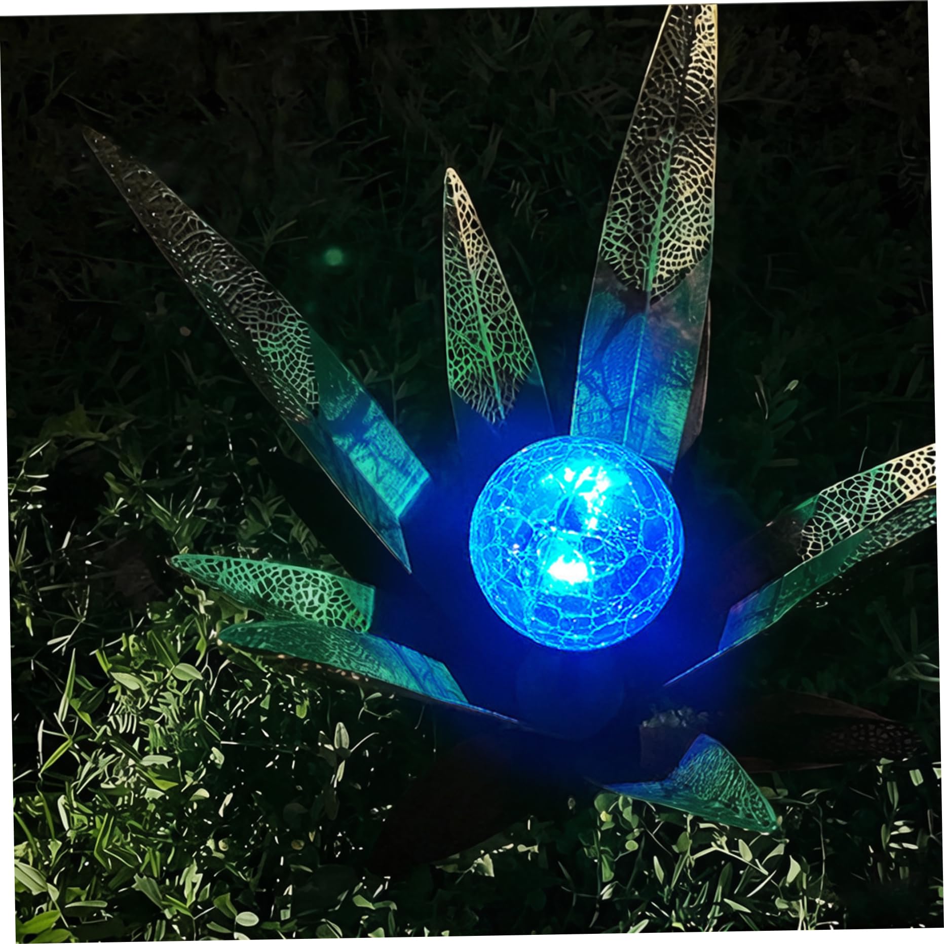 Plantes en métal agaves en métal décoration extérieure Lot de 2 Lampes solaires de Jardin avec découpe Unique éclairage LED pour terrasse pelouse et Jardin Vert
