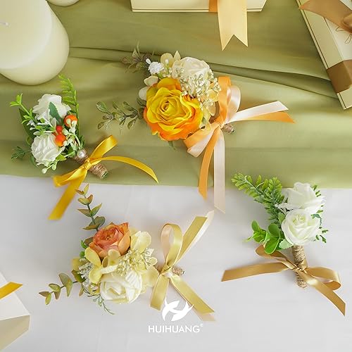 Miniatura 3 de HUIHUANG Cinta fina de satén de 38 de pulgada, 5 rollos en total de 50 yardas surtidas champán, amarillo dorado, oro Vegas y oro pálido para