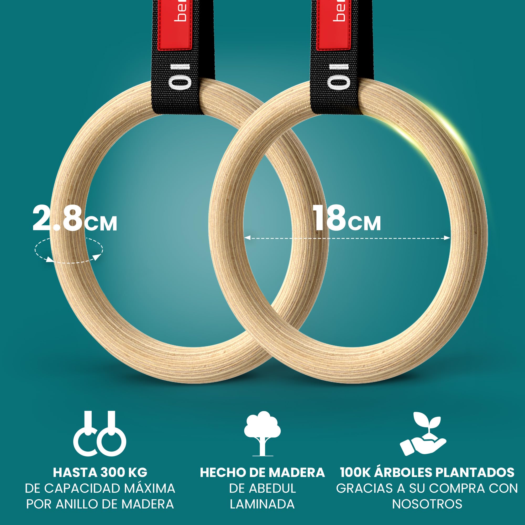 BeMaxx Anillas de Gimnasia de Madera Workout Set con Anclaje para Puerta