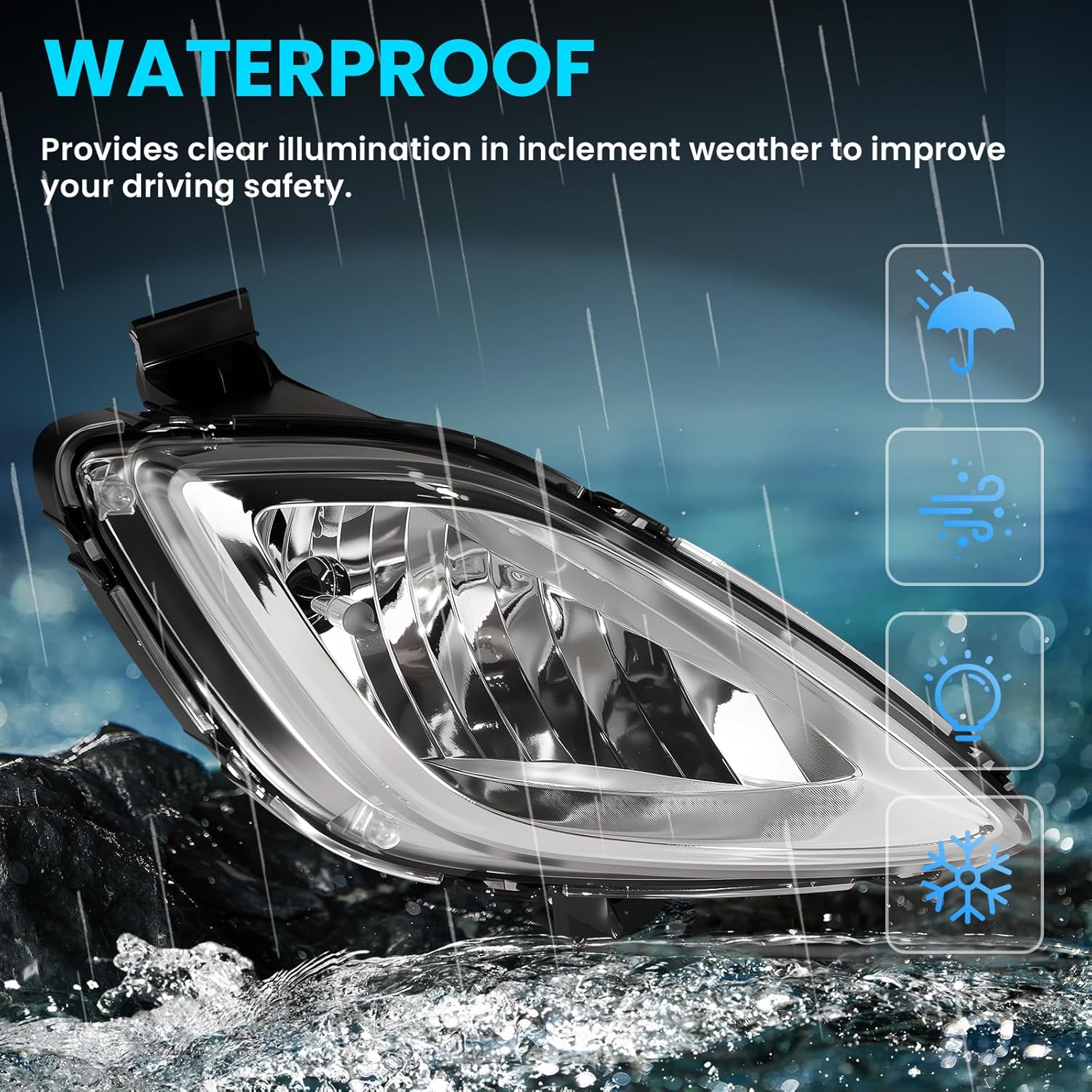 Fog Light Assembly Compatible with Elan-tra 2011-2013 Bumper Lamp Right Left Side Halogen Bulbs Clear Lens