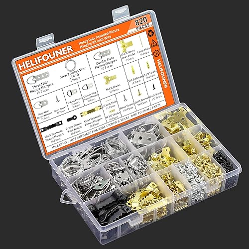 Miniatura 7 de Kit de 820 ganchos para colgar cuadros para marcos de fotos, kit de ganchos para marcos de fotos, kit de colgador de fotos para el hogar, oficina,