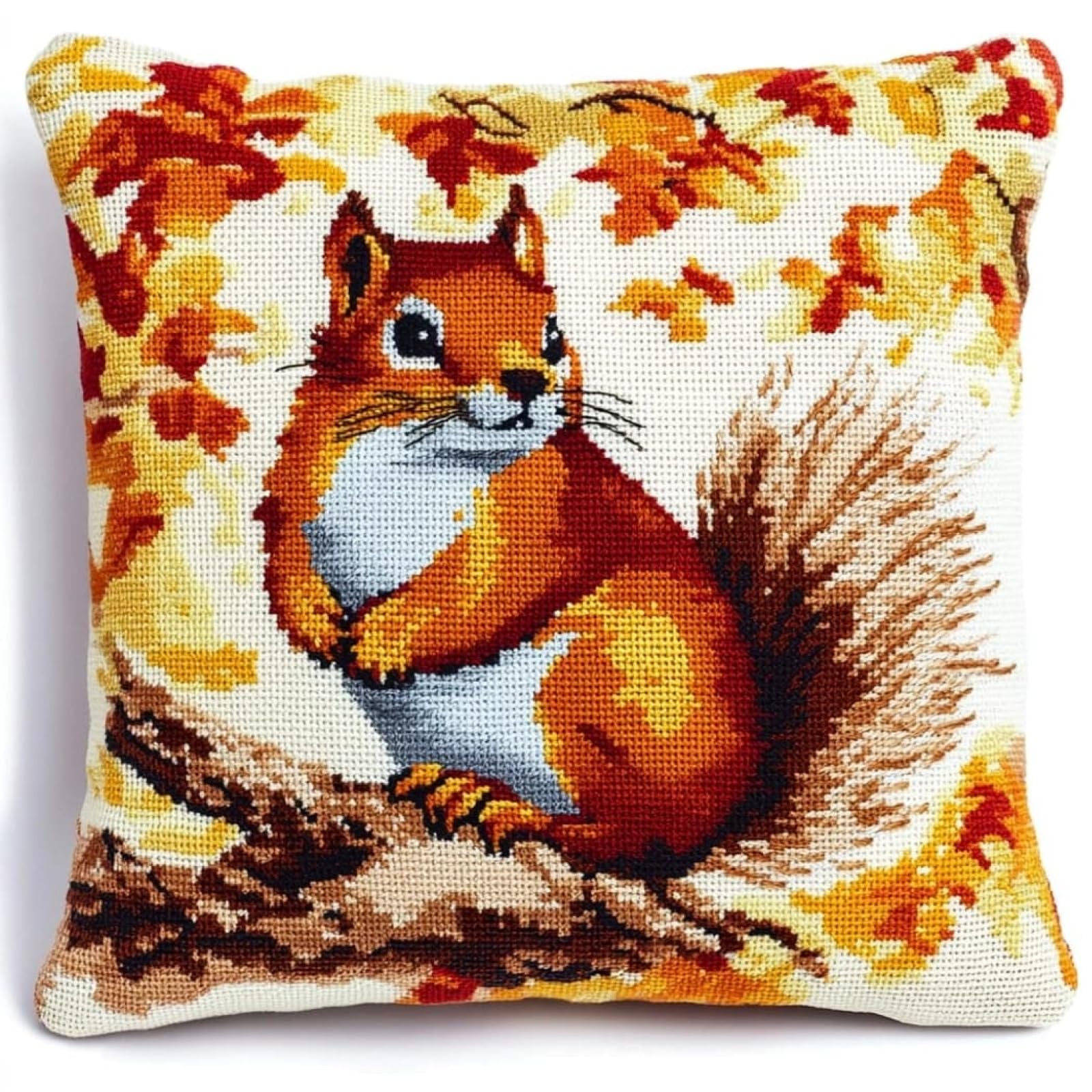 WallustrioaW Cross Stitch Cushion Covers Kits,Animal Squirrel,Embroidery Kit Printed Tapestry Canvas 11Ct Cushion for Creative Home Décor 18x18in