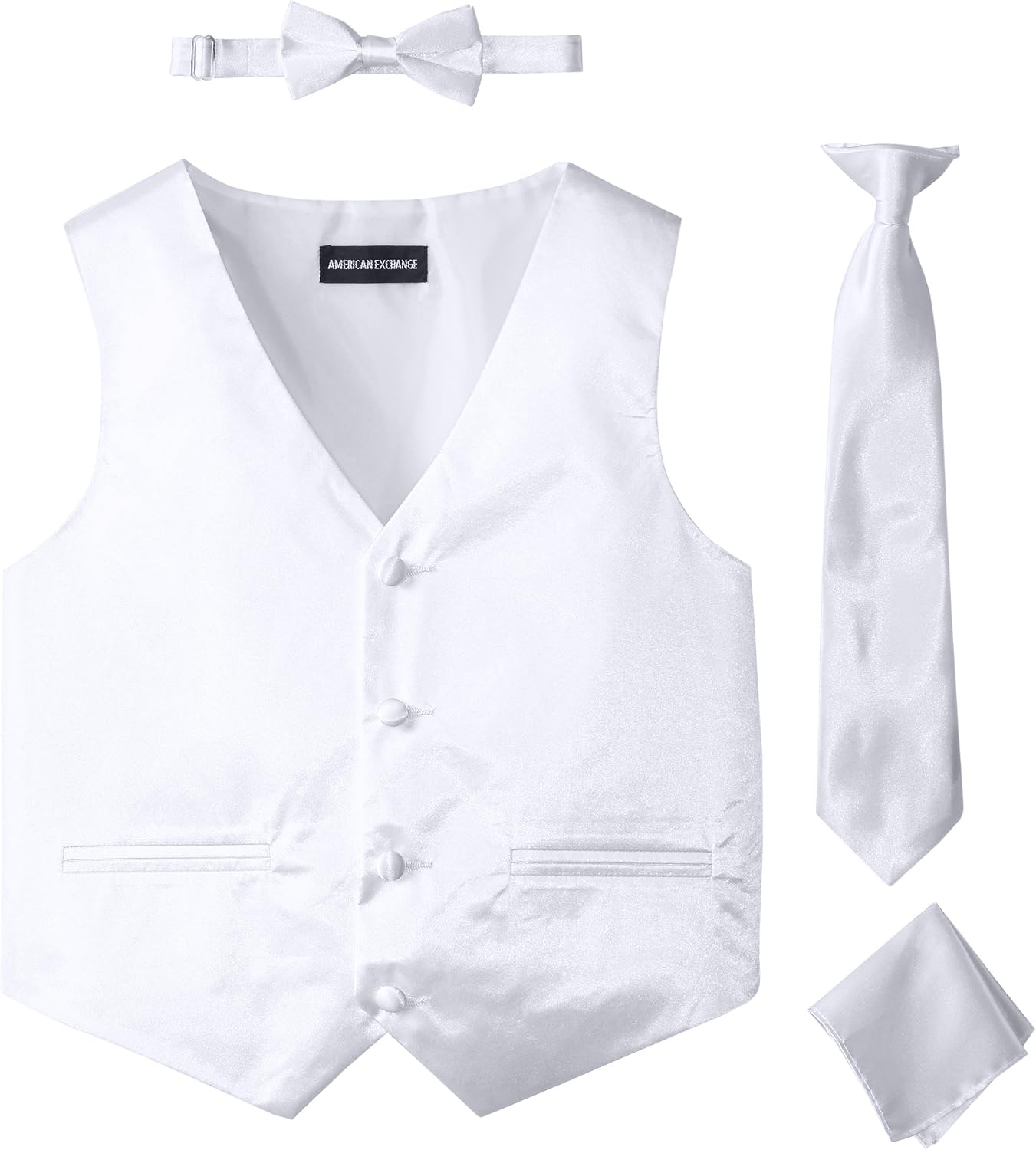 American Exchange Big Boys' Boys Satin 4 Piece Vest Set, White, 16