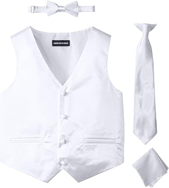 American Exchange Big Boys' Boys Satin 4 Piece Vest Set, White, 20