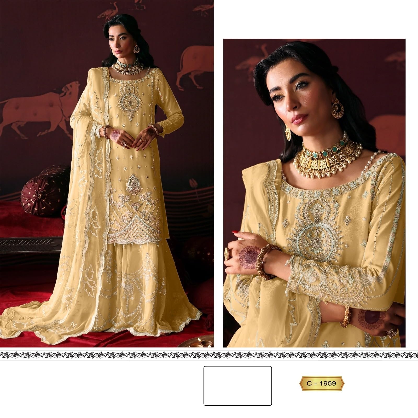 Indyjski designerski garnitur oragnza Palazzo Dupatta Eid specjalny zestaw do haftowania pakistańska 413a